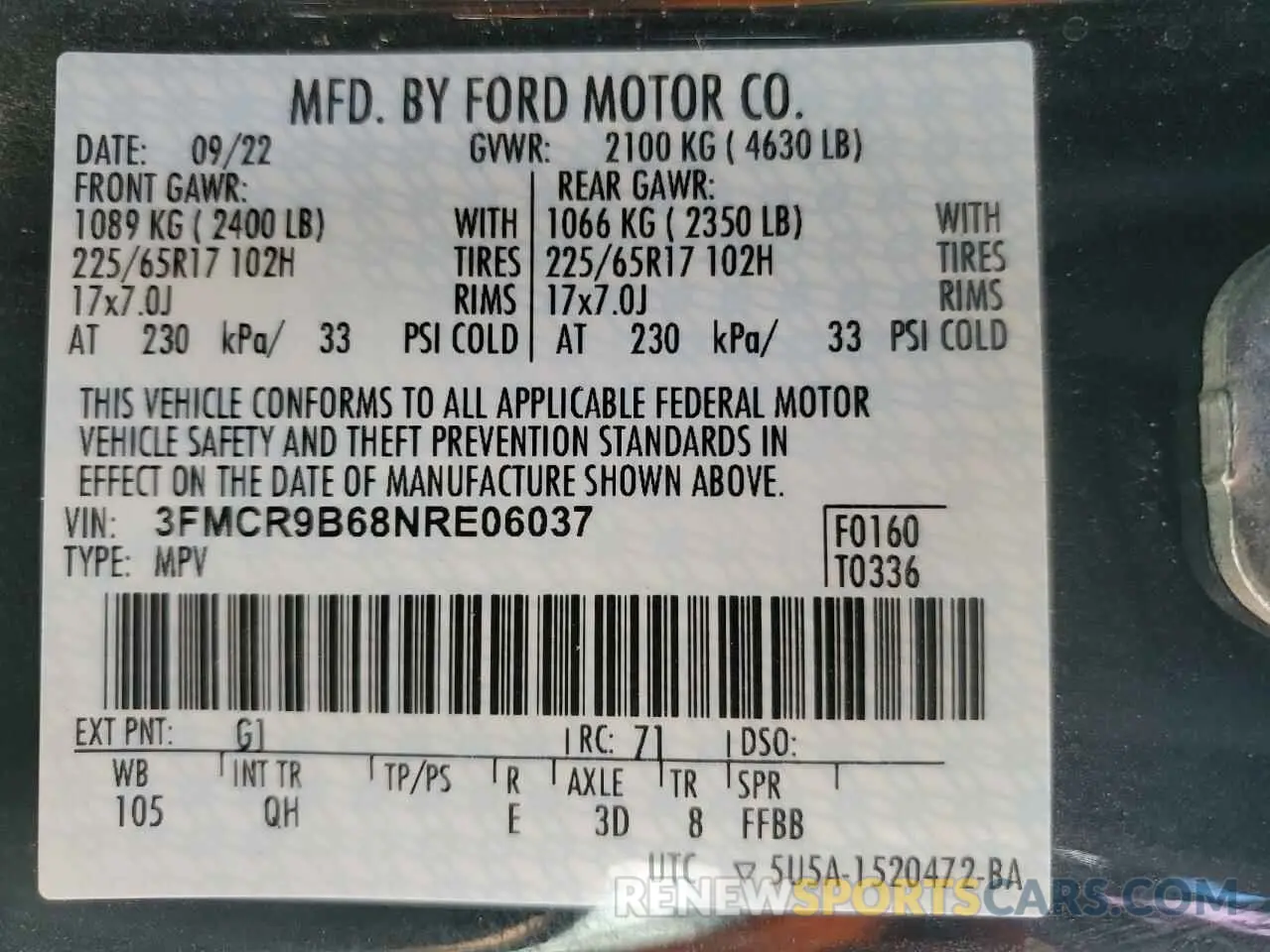13 Photograph of a damaged car 3FMCR9B68NRE06037 FORD BRONCO 2022