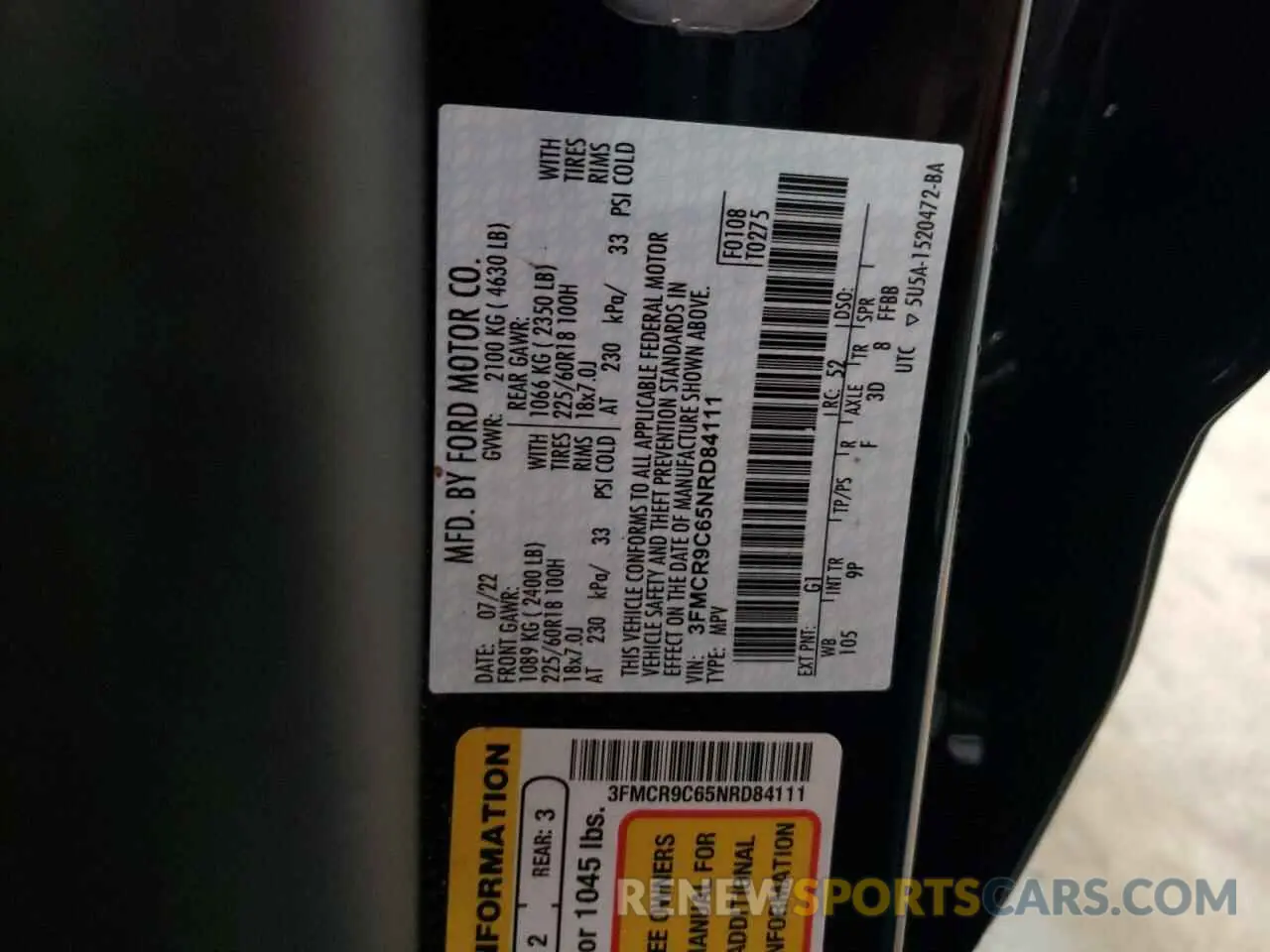 13 Photograph of a damaged car 3FMCR9C65NRD84111 FORD BRONCO 2022
