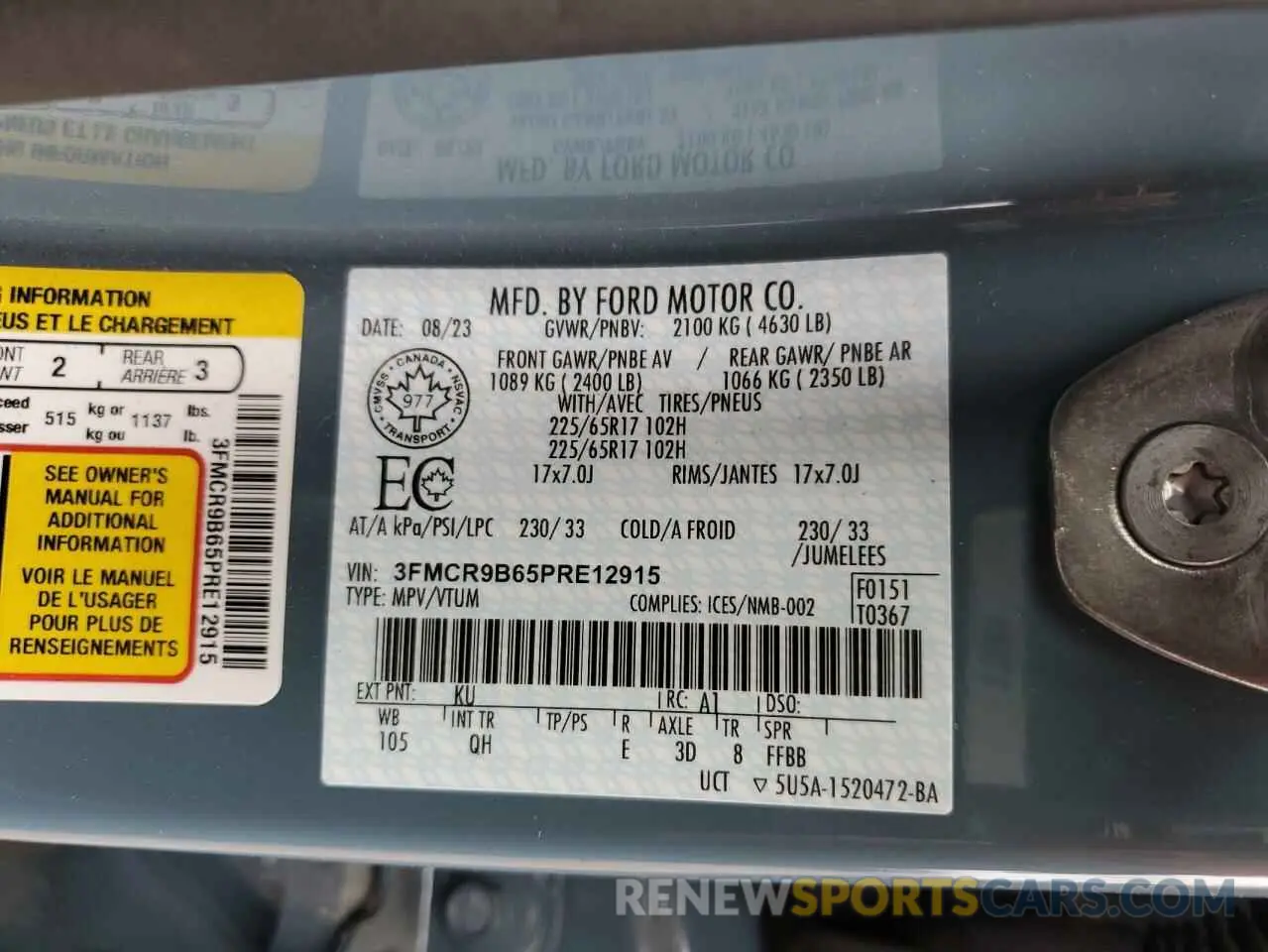 14 Photograph of a damaged car 3FMCR9B65PRE12915 FORD BRONCO 2023