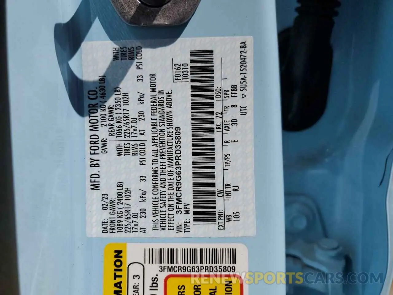 14 Фотография поврежденного автомобиля 3FMCR9G63PRD35809 FORD BRONCO 2023