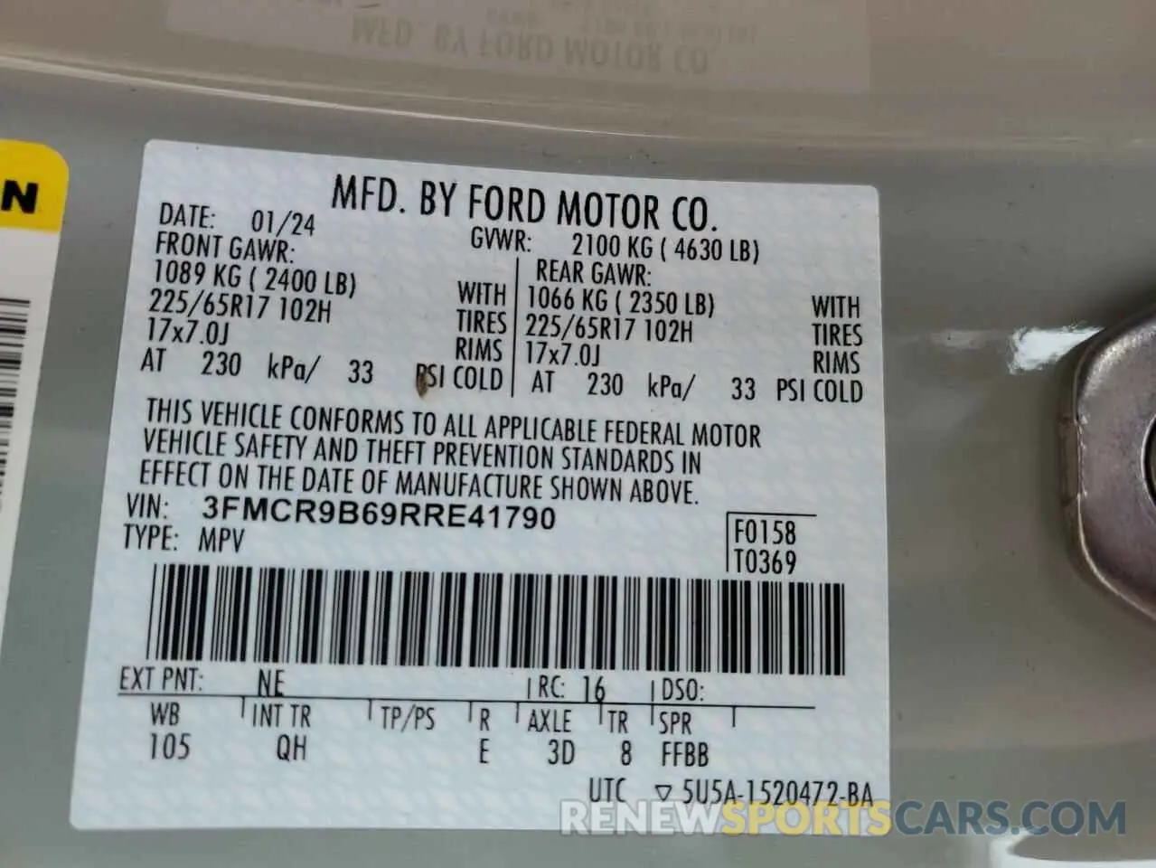 12 Фотография поврежденного автомобиля 3FMCR9B69RRE41790 FORD BRONCO 2024