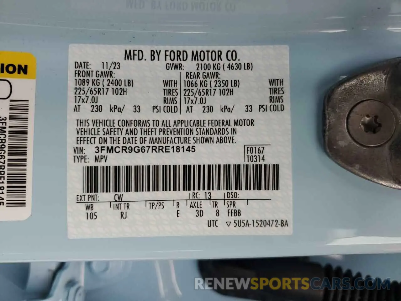 13 Фотография поврежденного автомобиля 3FMCR9G67RRE18145 FORD BRONCO 2024