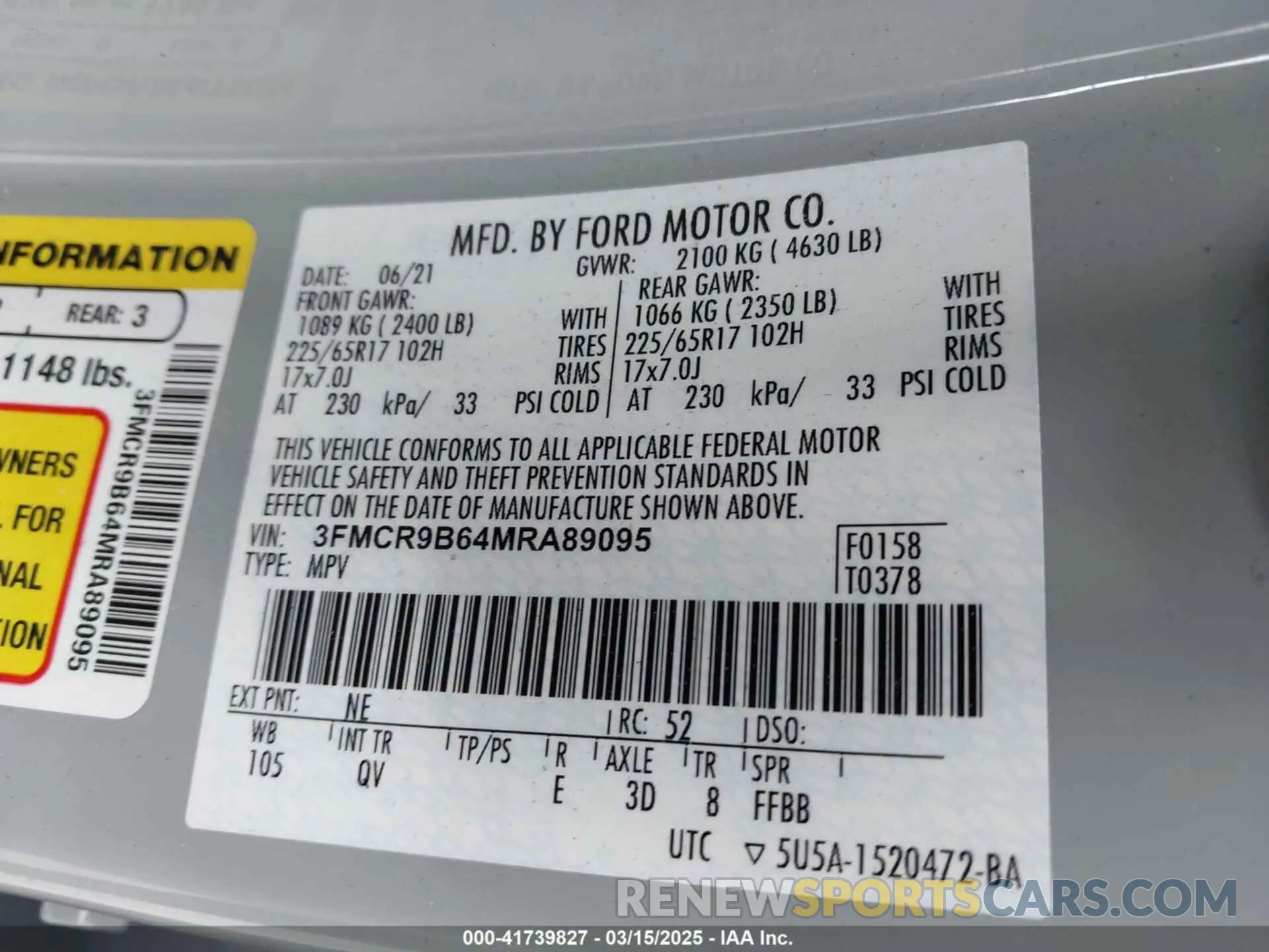 9 Photograph of a damaged car 3FMCR9B64MRA89095 FORD BRONCO SPORT 2021