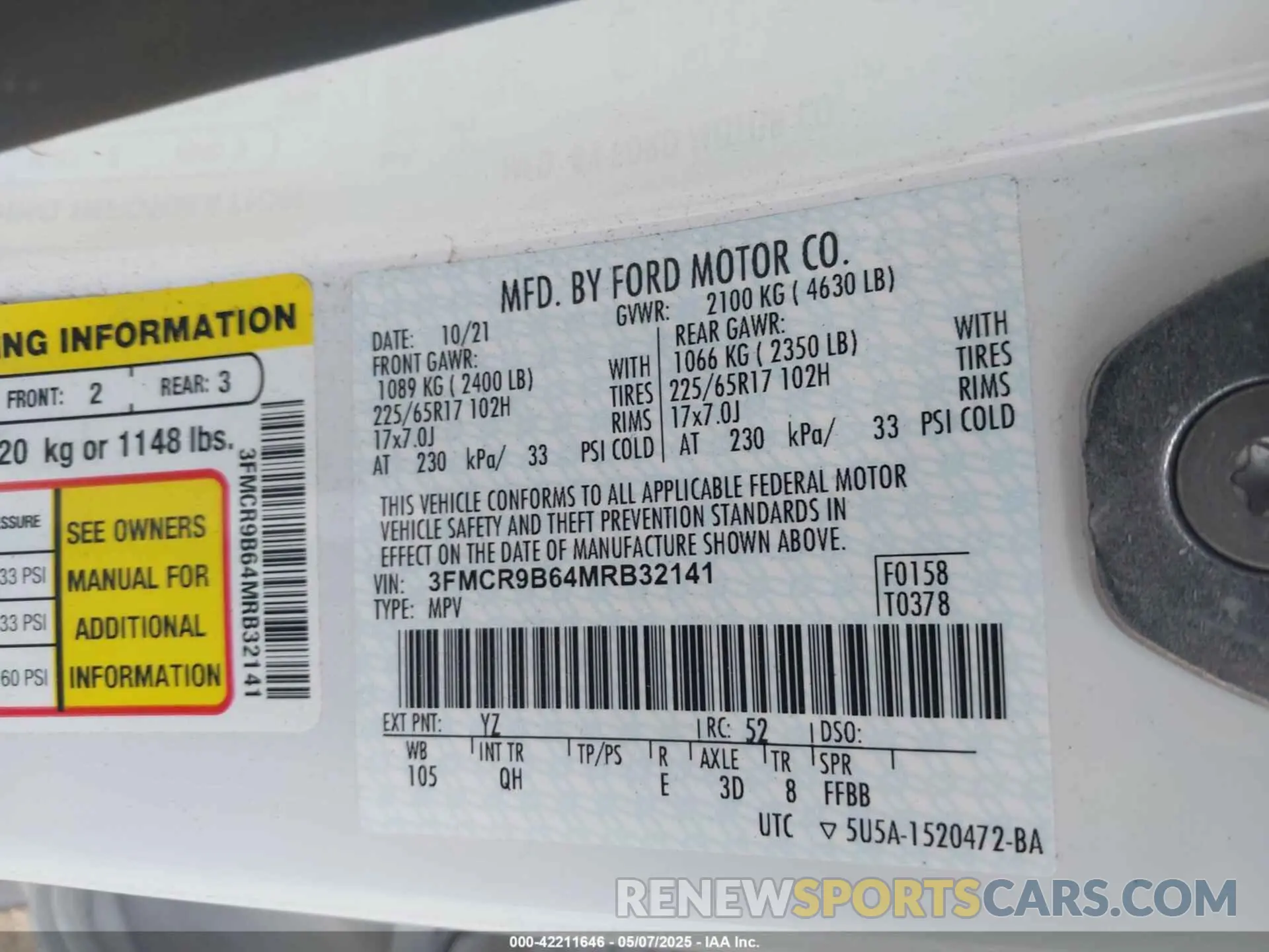 9 Photograph of a damaged car 3FMCR9B64MRB32141 FORD BRONCO SPORT 2021