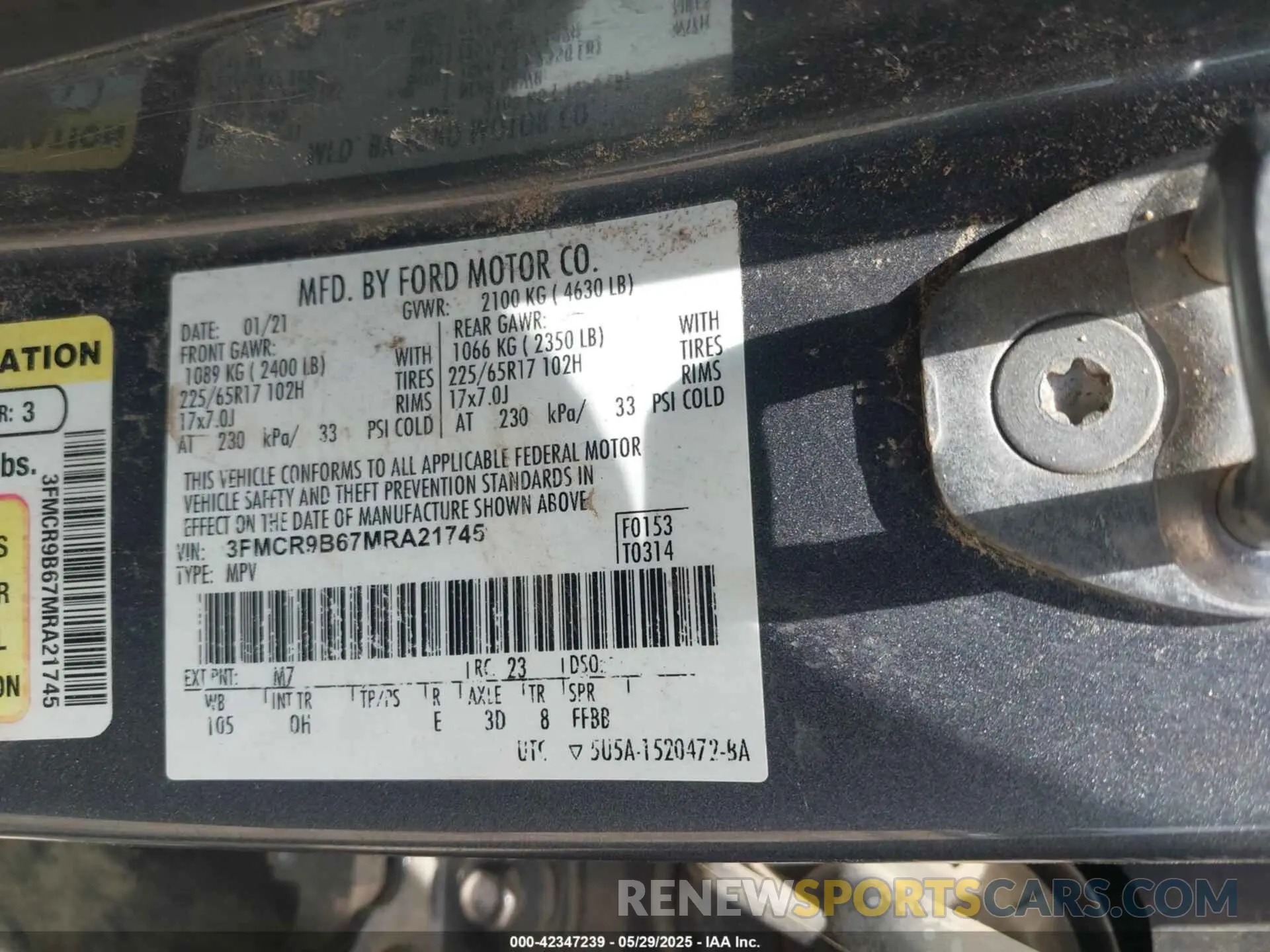 9 Фотография поврежденного автомобиля 3FMCR9B67MRA21745 FORD BRONCO SPORT 2021