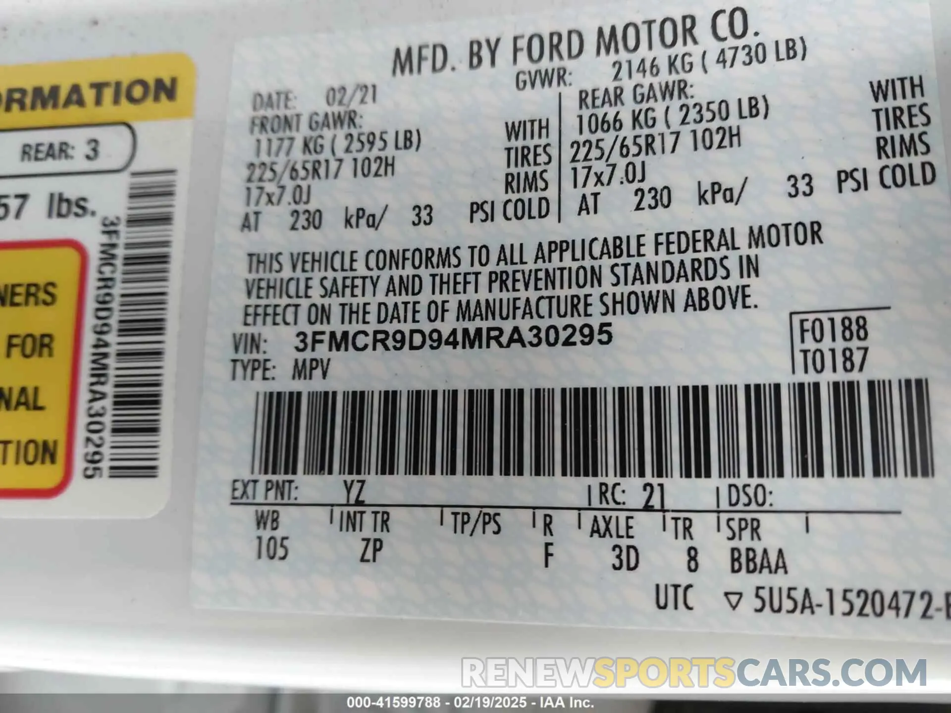 9 Photograph of a damaged car 3FMCR9D94MRA30295 FORD BRONCO SPORT 2021