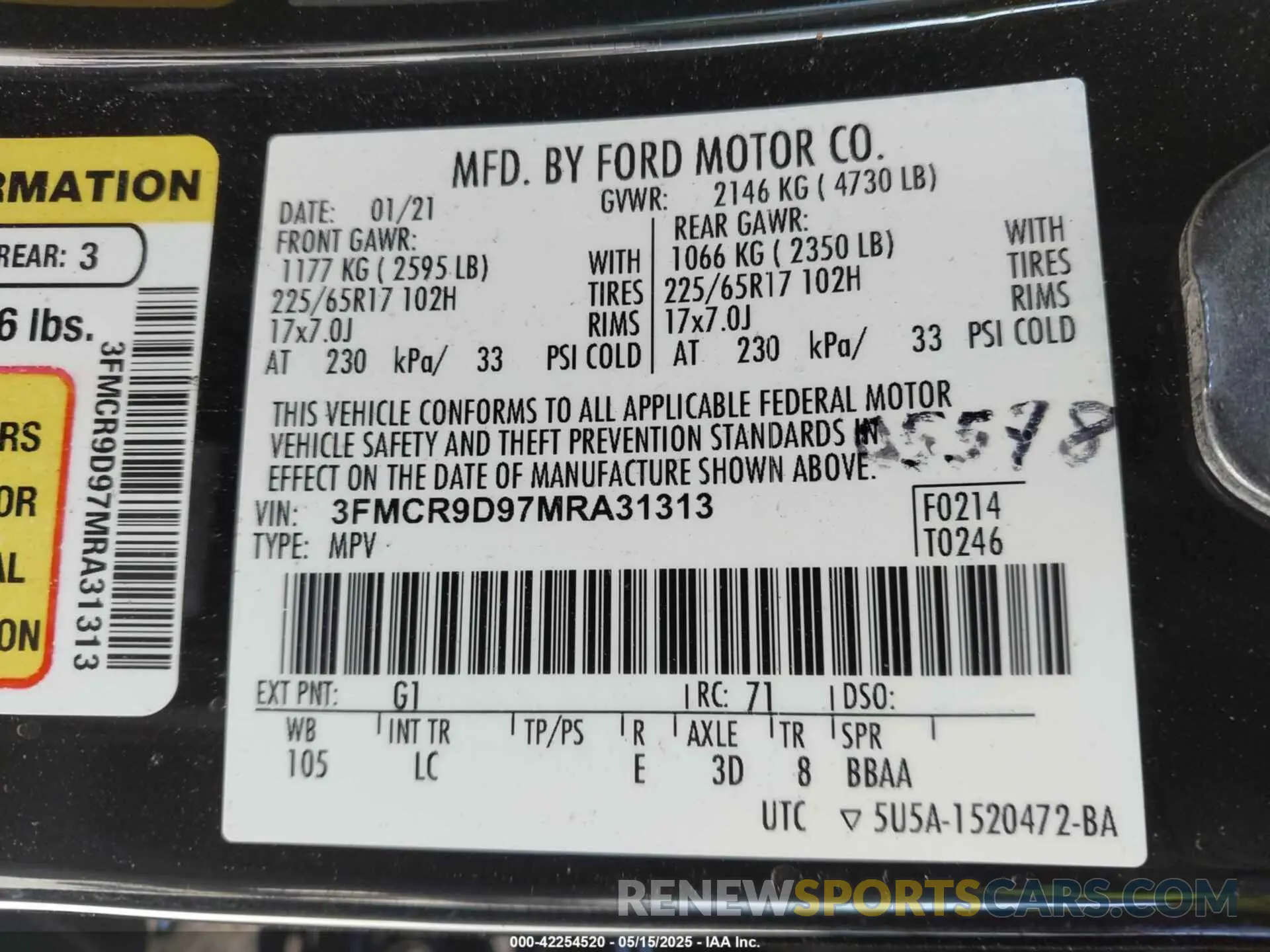 9 Фотография поврежденного автомобиля 3FMCR9D97MRA31313 FORD BRONCO SPORT 2021
