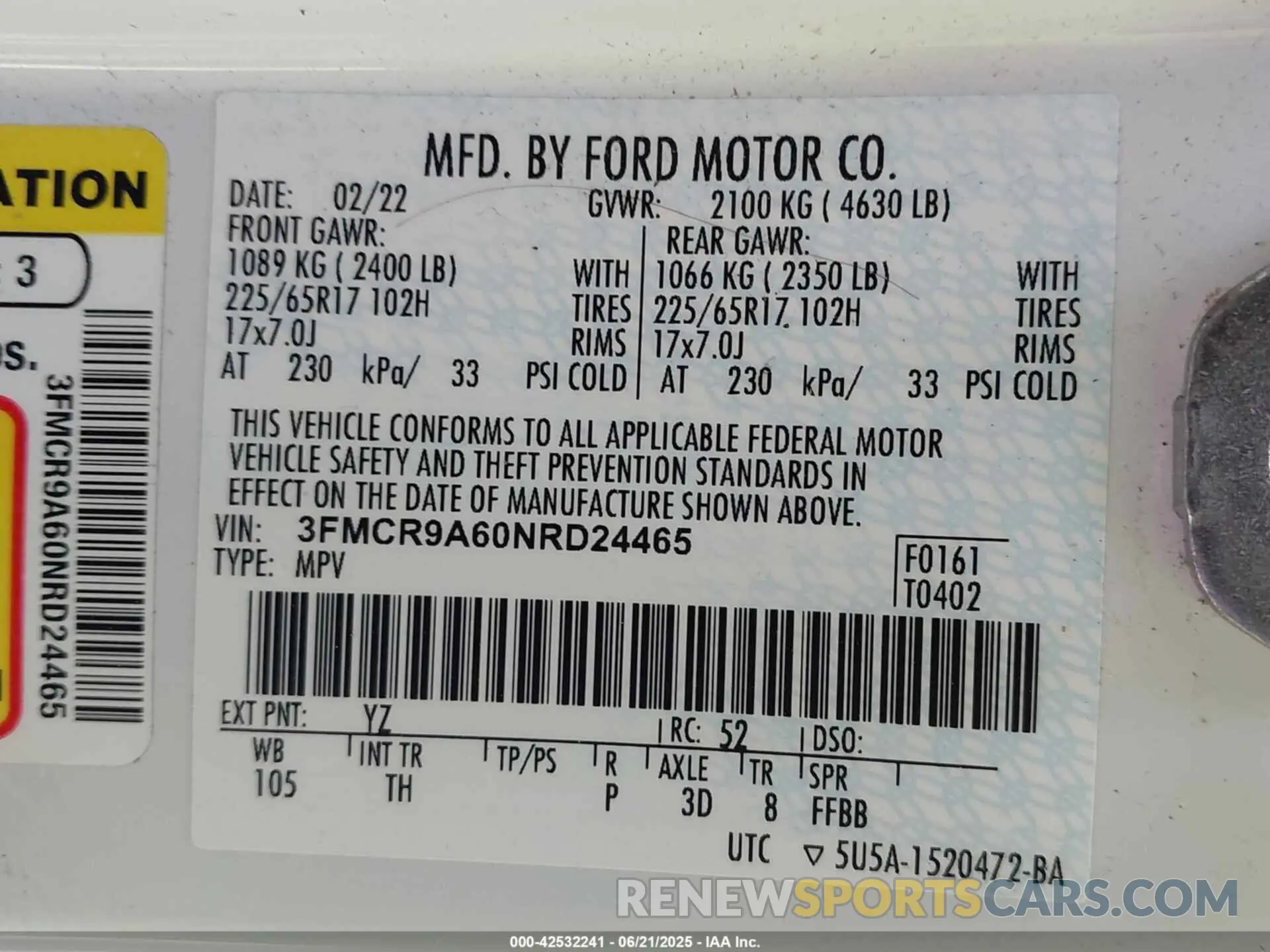 9 Photograph of a damaged car 3FMCR9A60NRD24465 FORD BRONCO SPORT 2022