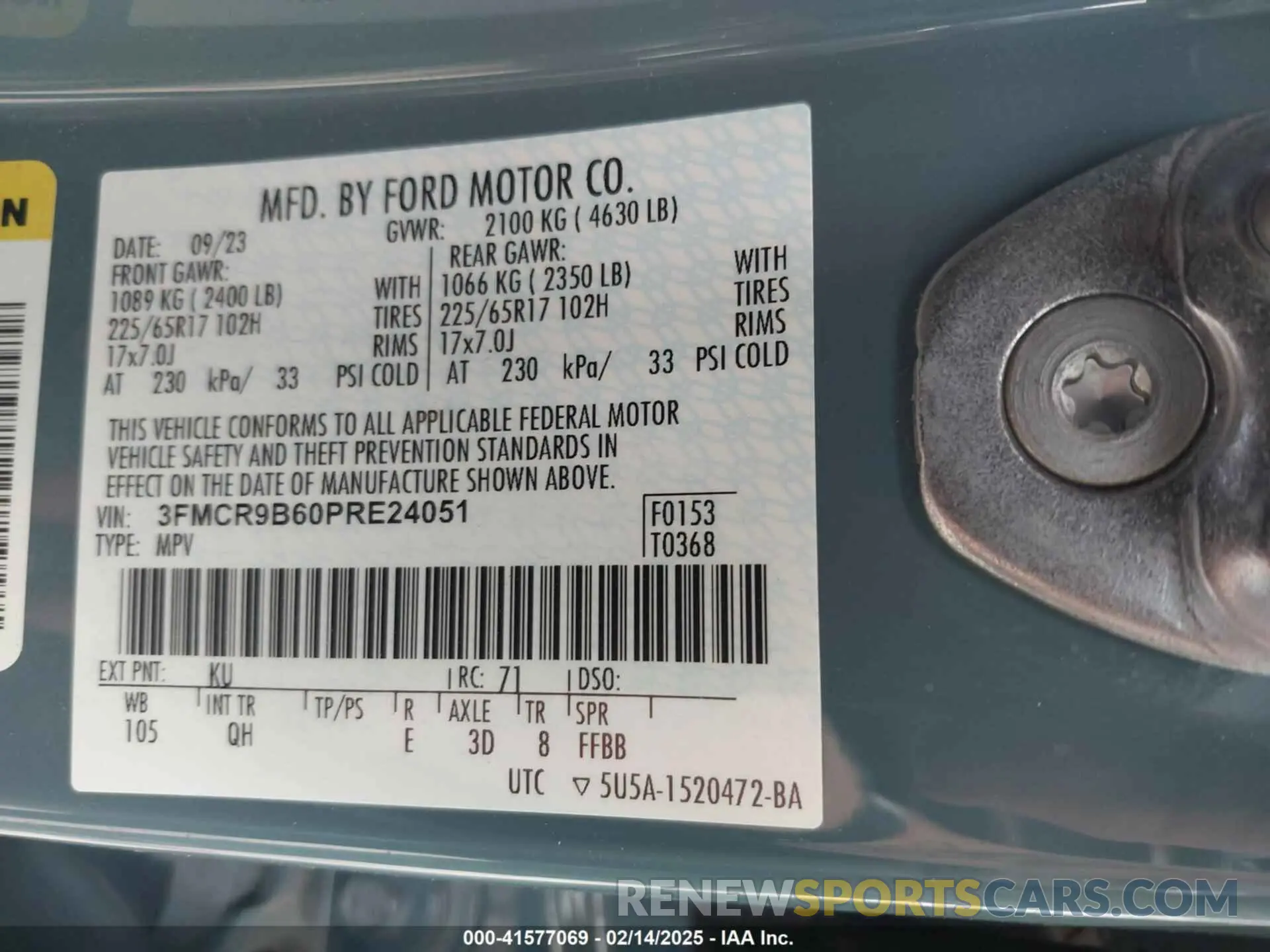 9 Фотография поврежденного автомобиля 3FMCR9B60PRE24051 FORD BRONCO SPORT 2023