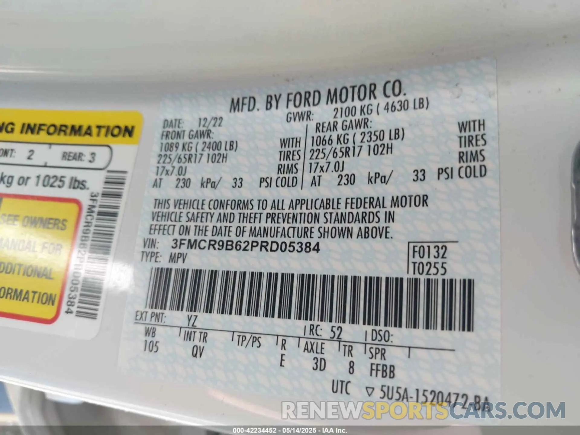 9 Фотография поврежденного автомобиля 3FMCR9B62PRD05384 FORD BRONCO SPORT 2023