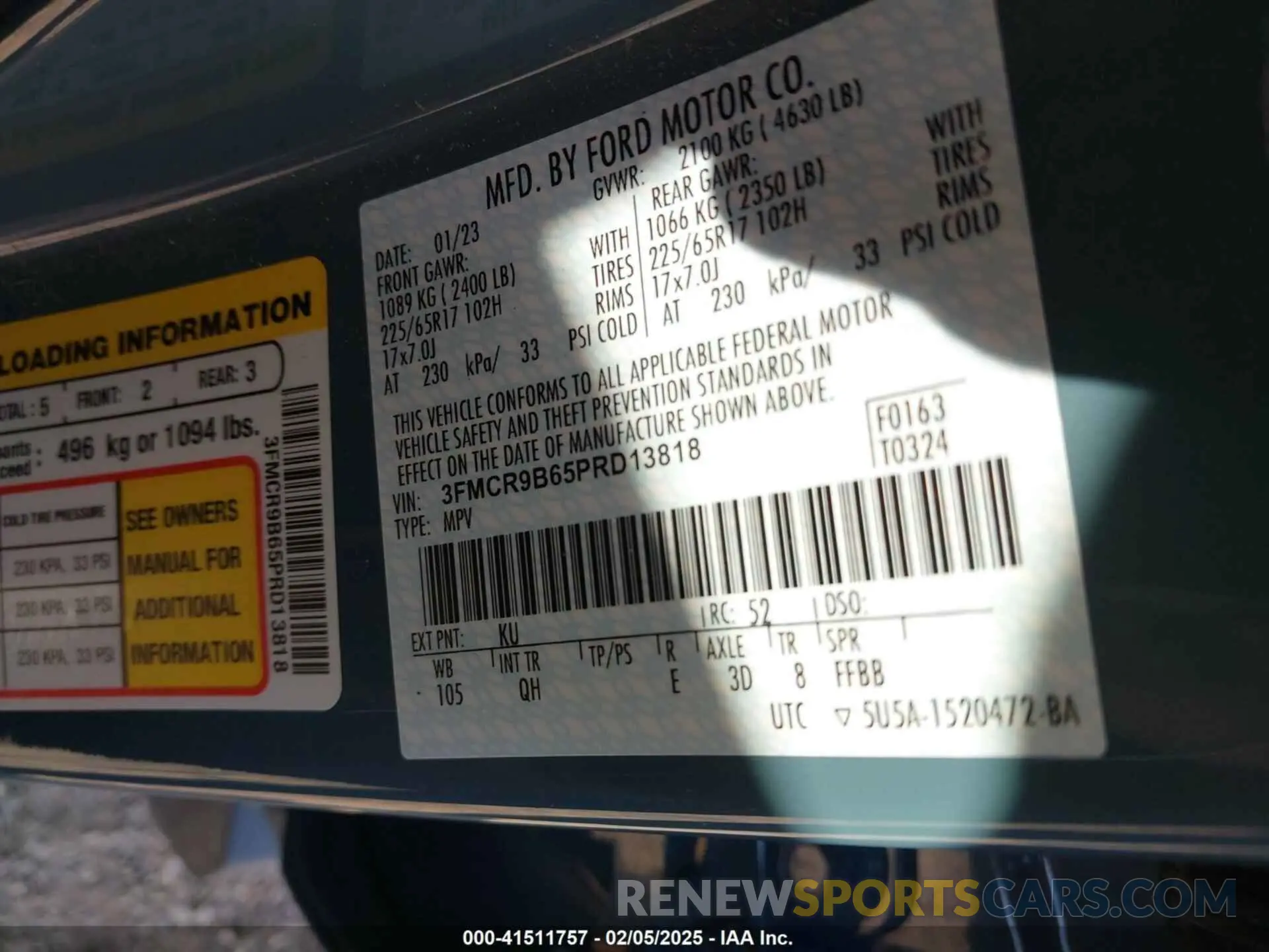 9 Photograph of a damaged car 3FMCR9B65PRD13818 FORD BRONCO SPORT 2023