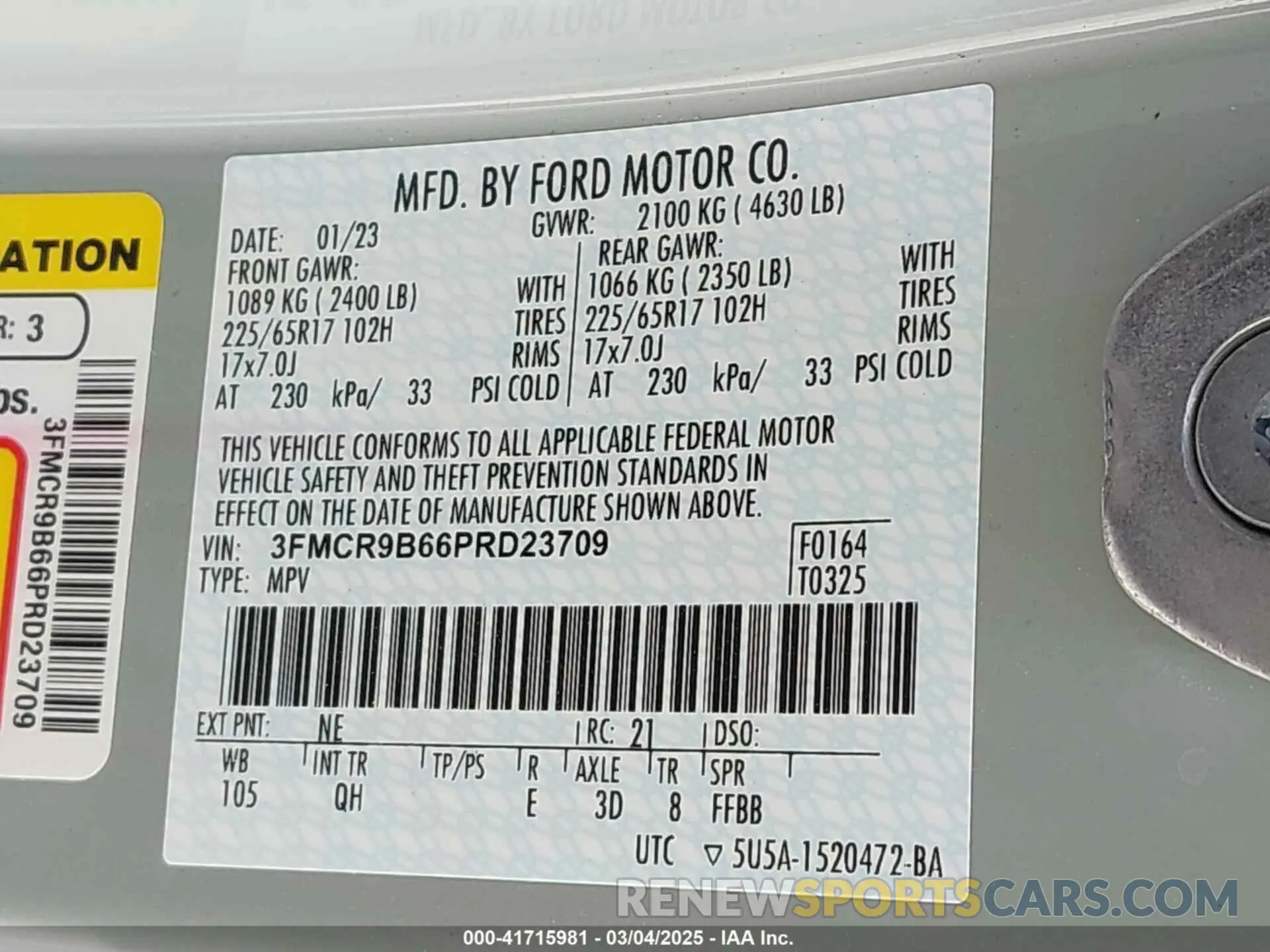 9 Photograph of a damaged car 3FMCR9B66PRD23709 FORD BRONCO SPORT 2023