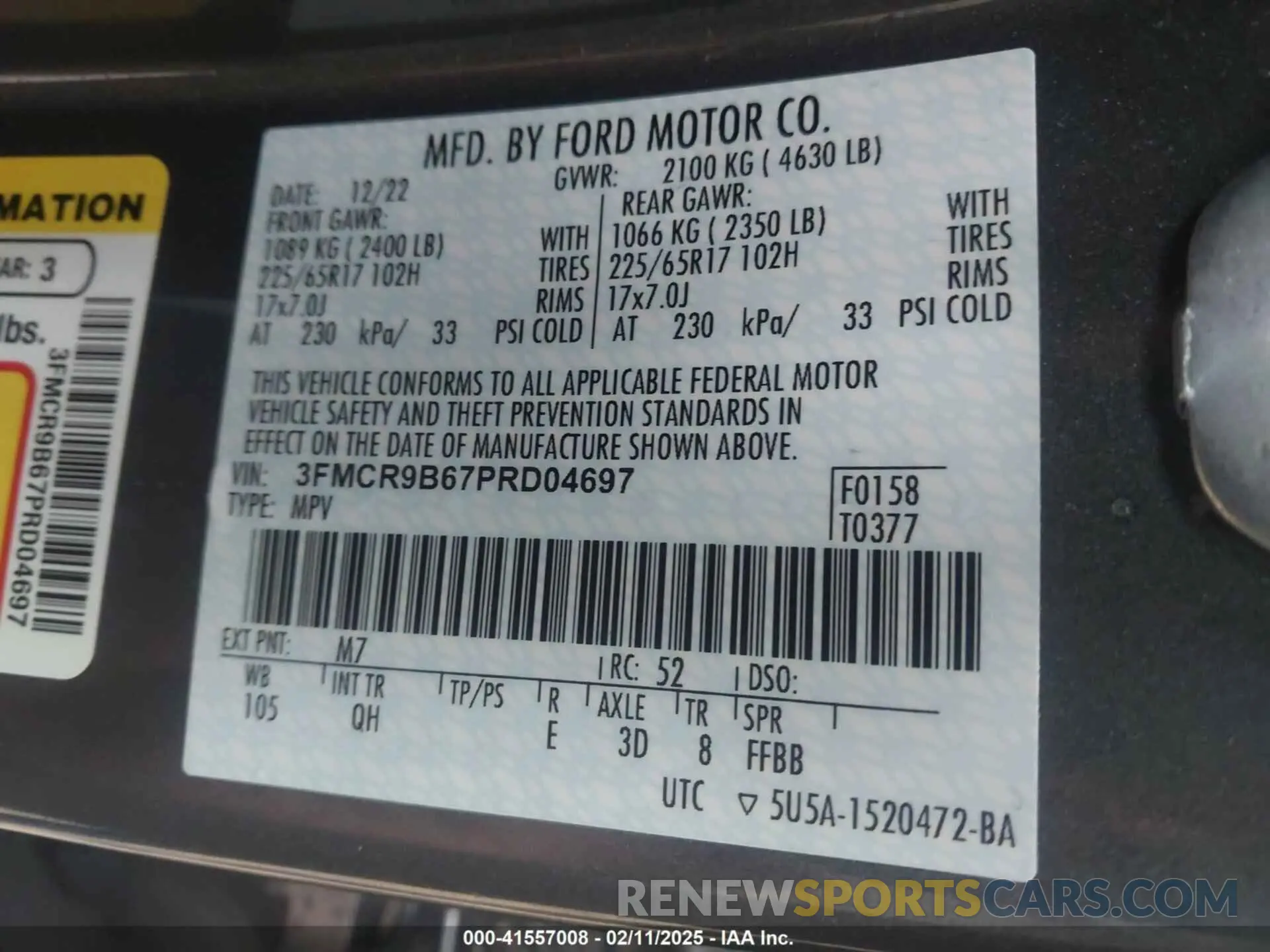 9 Фотография поврежденного автомобиля 3FMCR9B67PRD04697 FORD BRONCO SPORT 2023