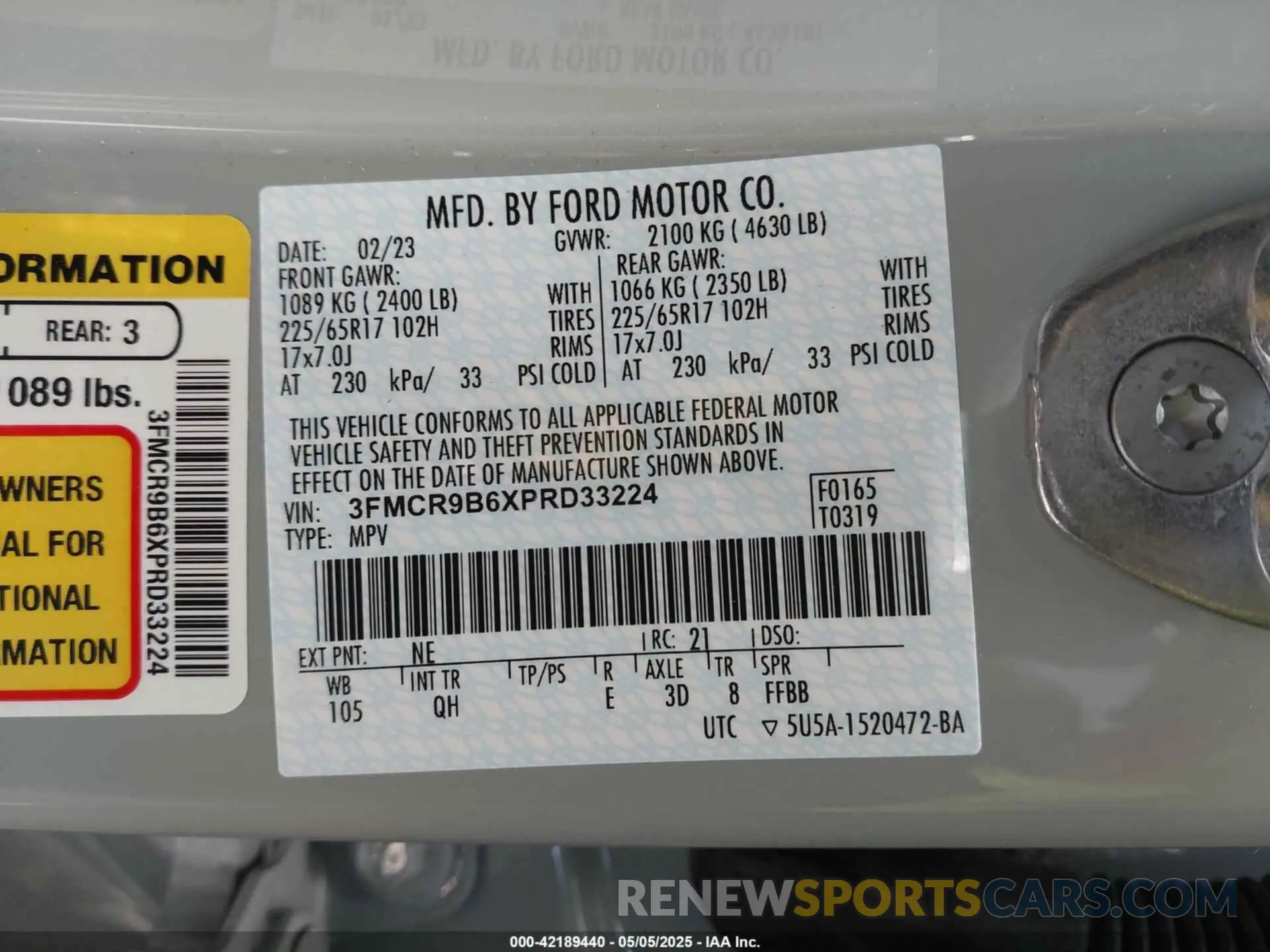 9 Photograph of a damaged car 3FMCR9B6XPRD33224 FORD BRONCO SPORT 2023