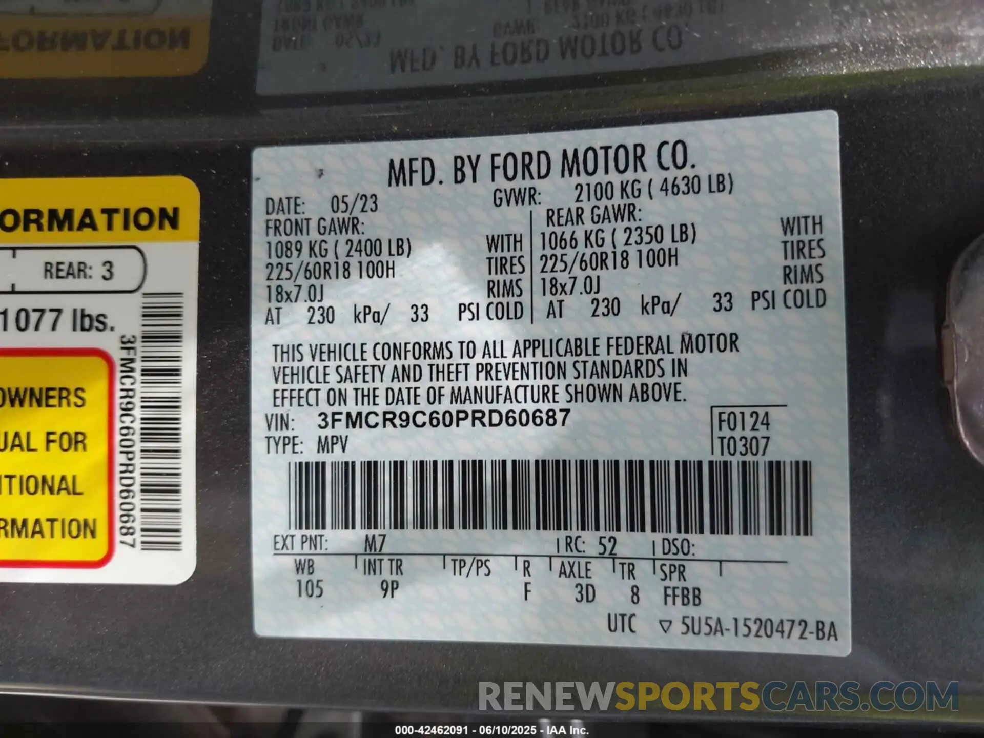 9 Photograph of a damaged car 3FMCR9C60PRD60687 FORD BRONCO SPORT 2023