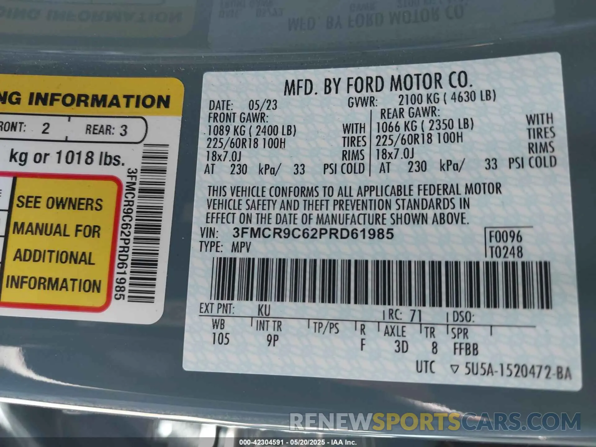 9 Photograph of a damaged car 3FMCR9C62PRD61985 FORD BRONCO SPORT 2023