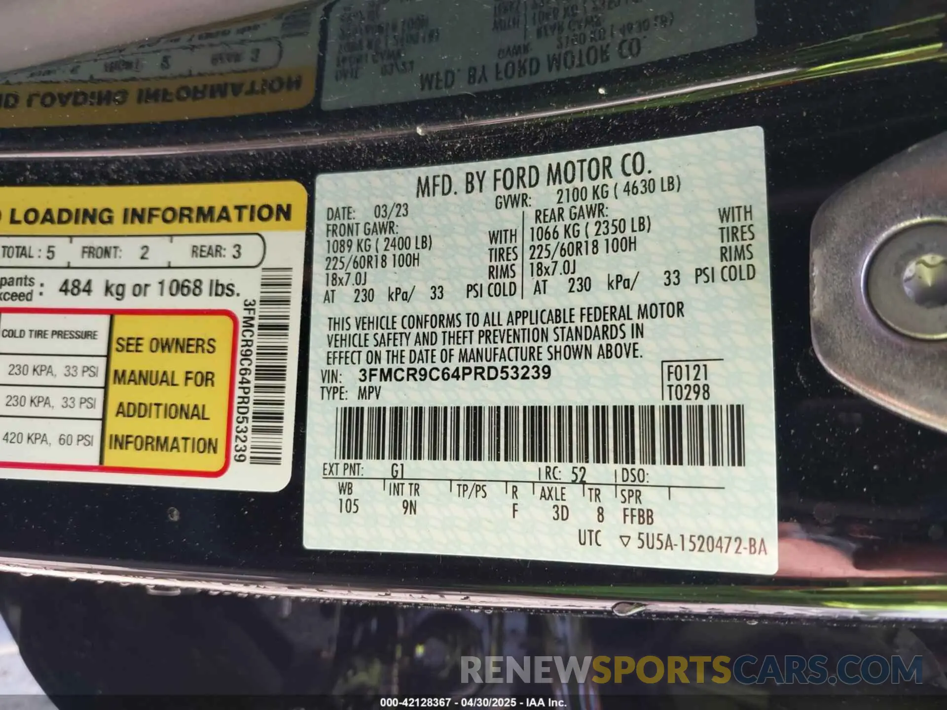 9 Photograph of a damaged car 3FMCR9C64PRD53239 FORD BRONCO SPORT 2023