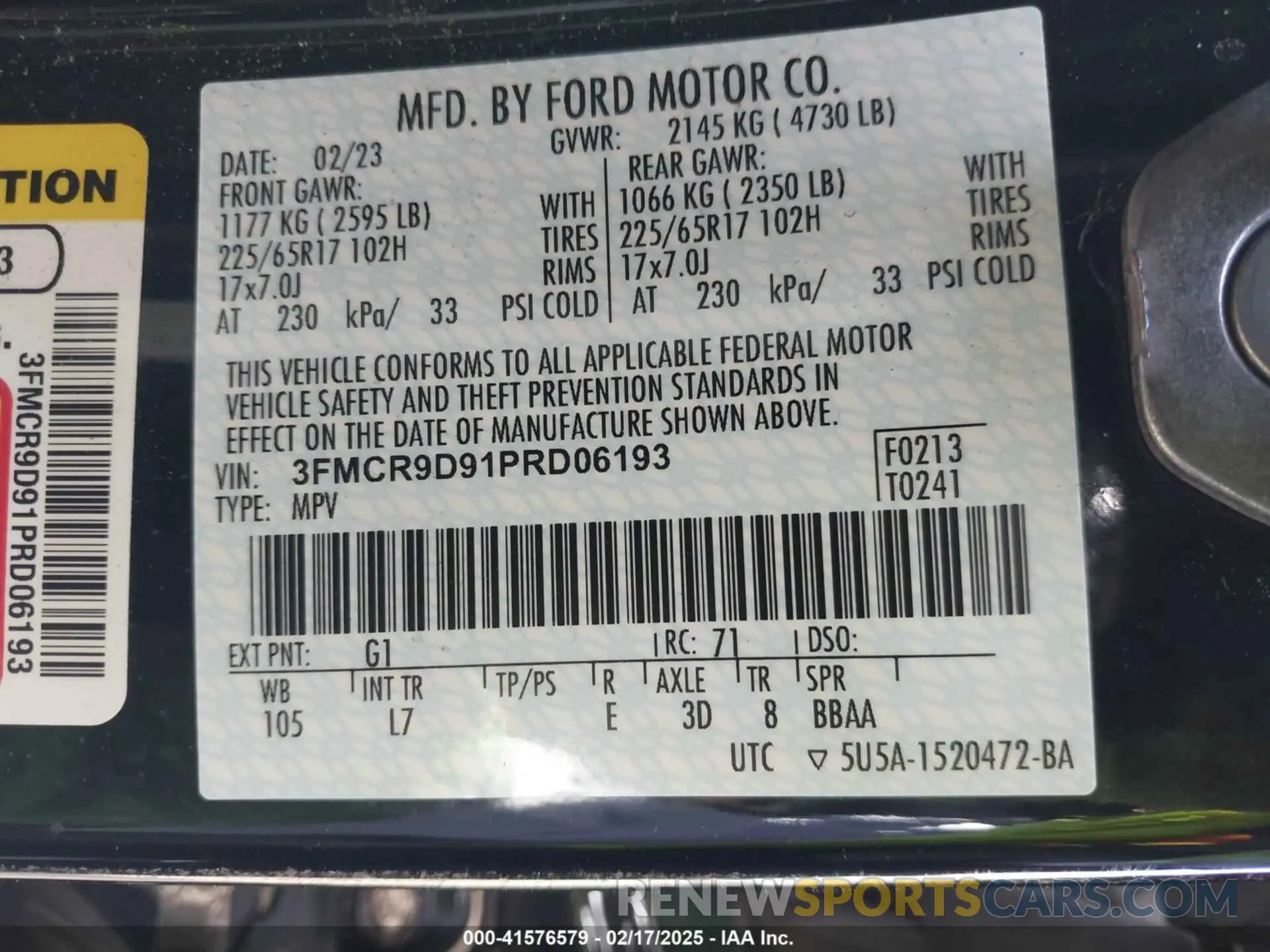 9 Photograph of a damaged car 3FMCR9D91PRD06193 FORD BRONCO SPORT 2023