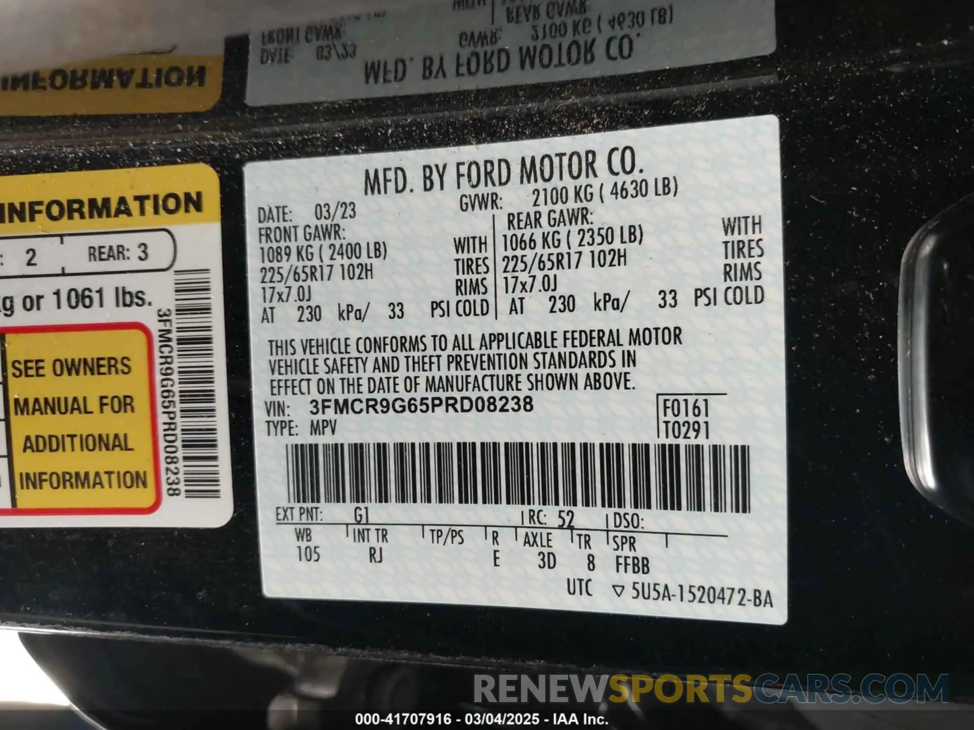 9 Photograph of a damaged car 3FMCR9G65PRD08238 FORD BRONCO SPORT 2023