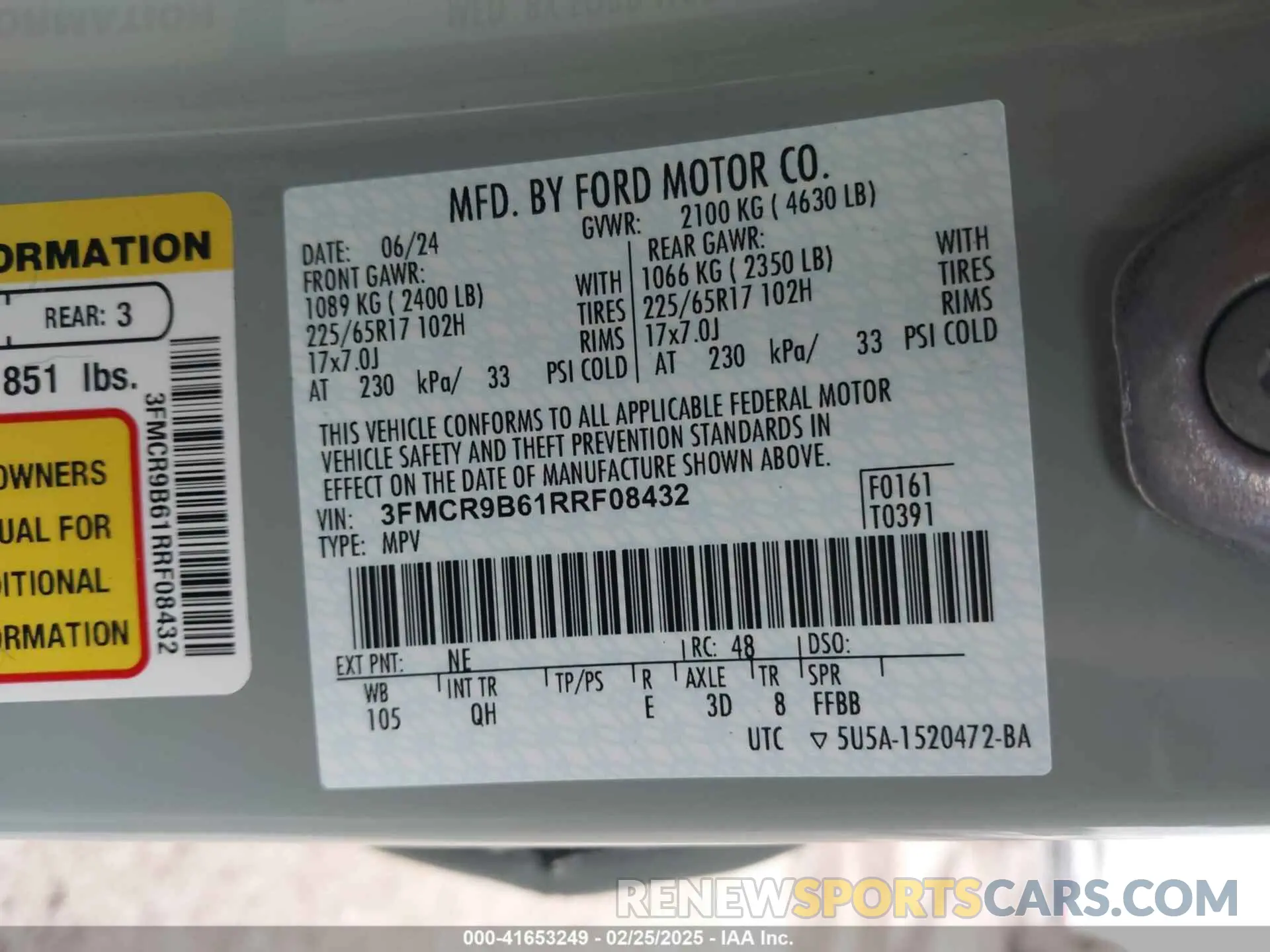 9 Photograph of a damaged car 3FMCR9B61RRF08432 FORD BRONCO SPORT 2024