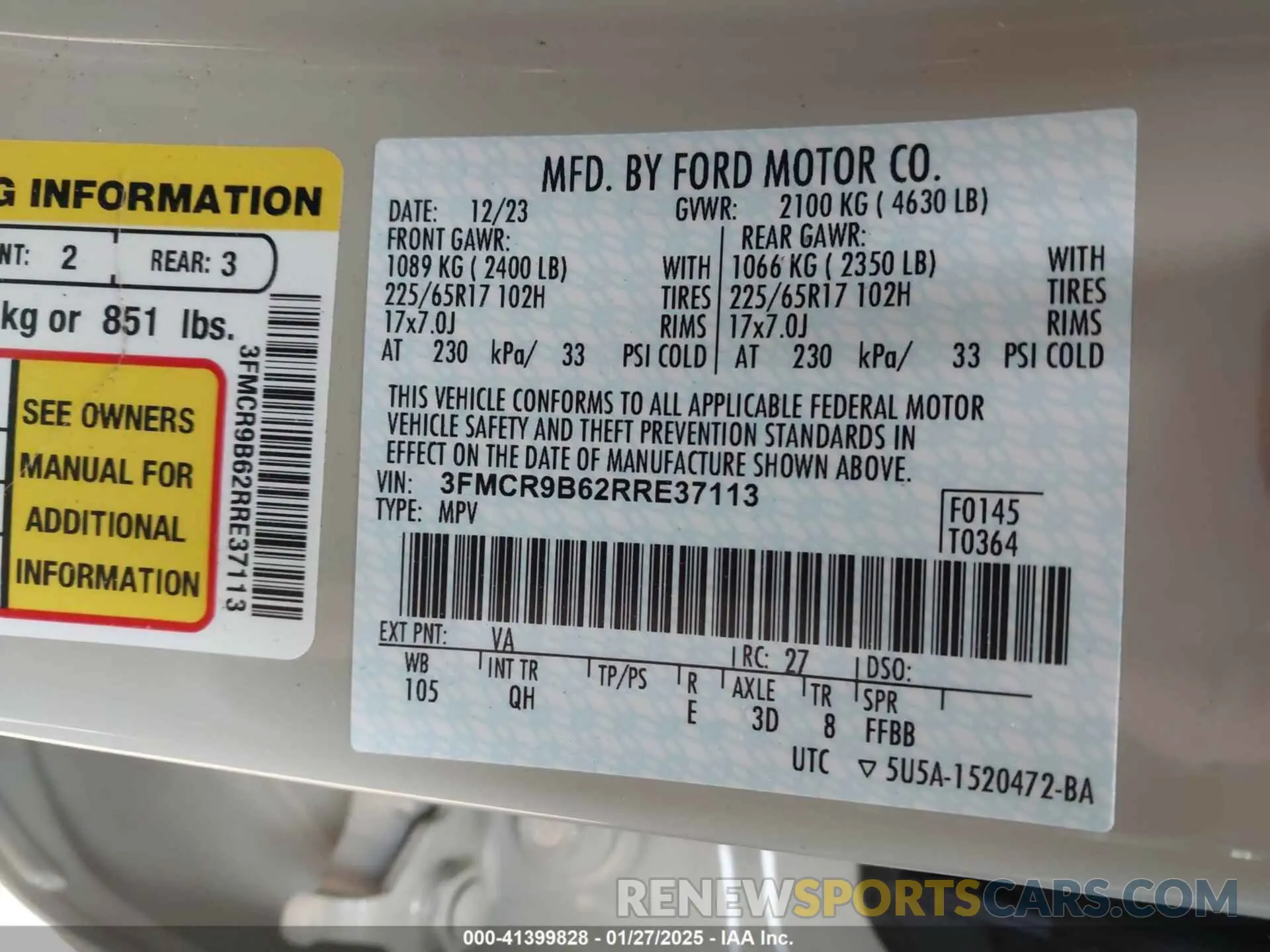 9 Photograph of a damaged car 3FMCR9B62RRE37113 FORD BRONCO SPORT 2024