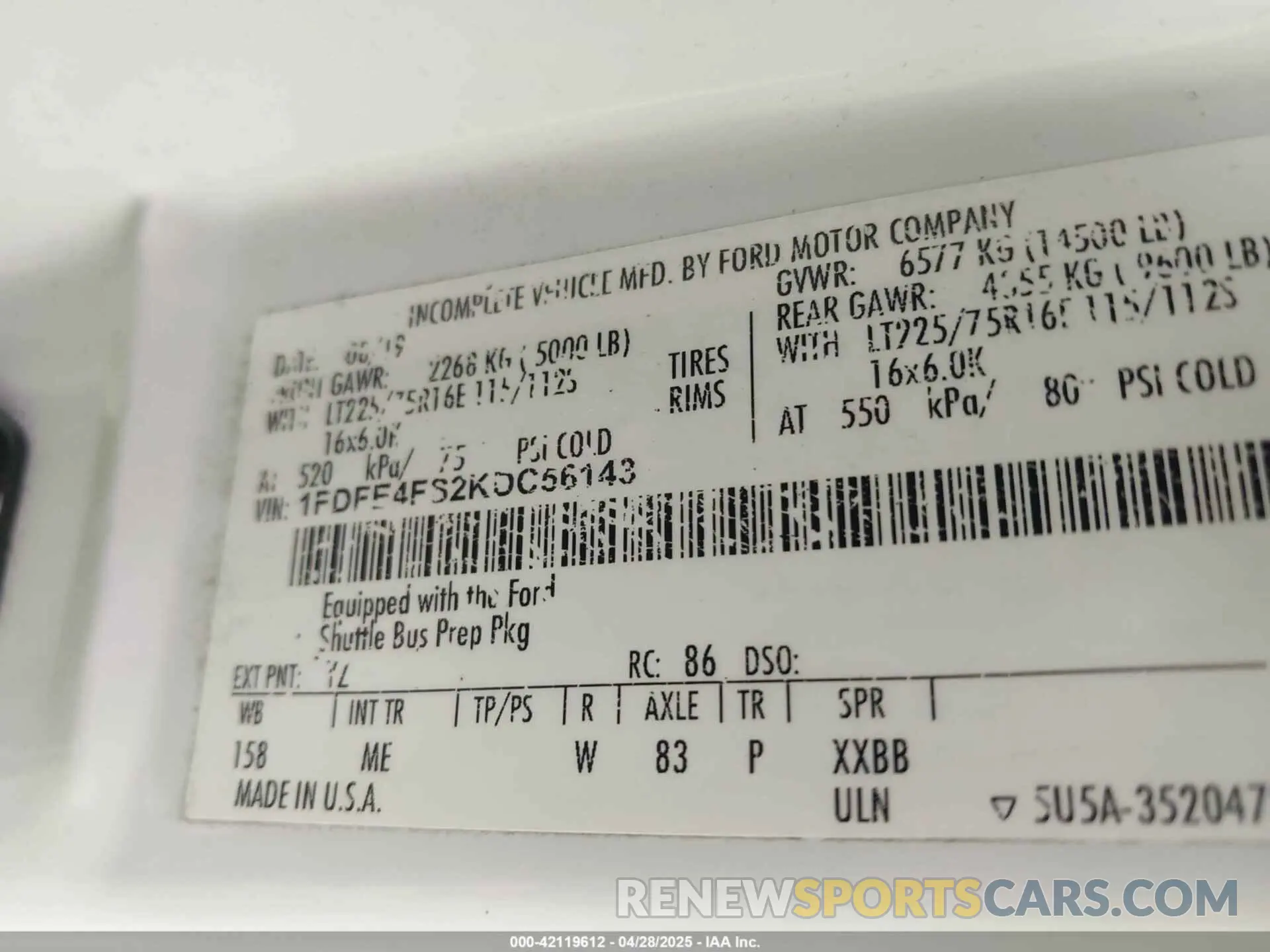 8 Photograph of a damaged car 1FDFE4FS2KDC56143 FORD E-450 CUTAWAY 2019