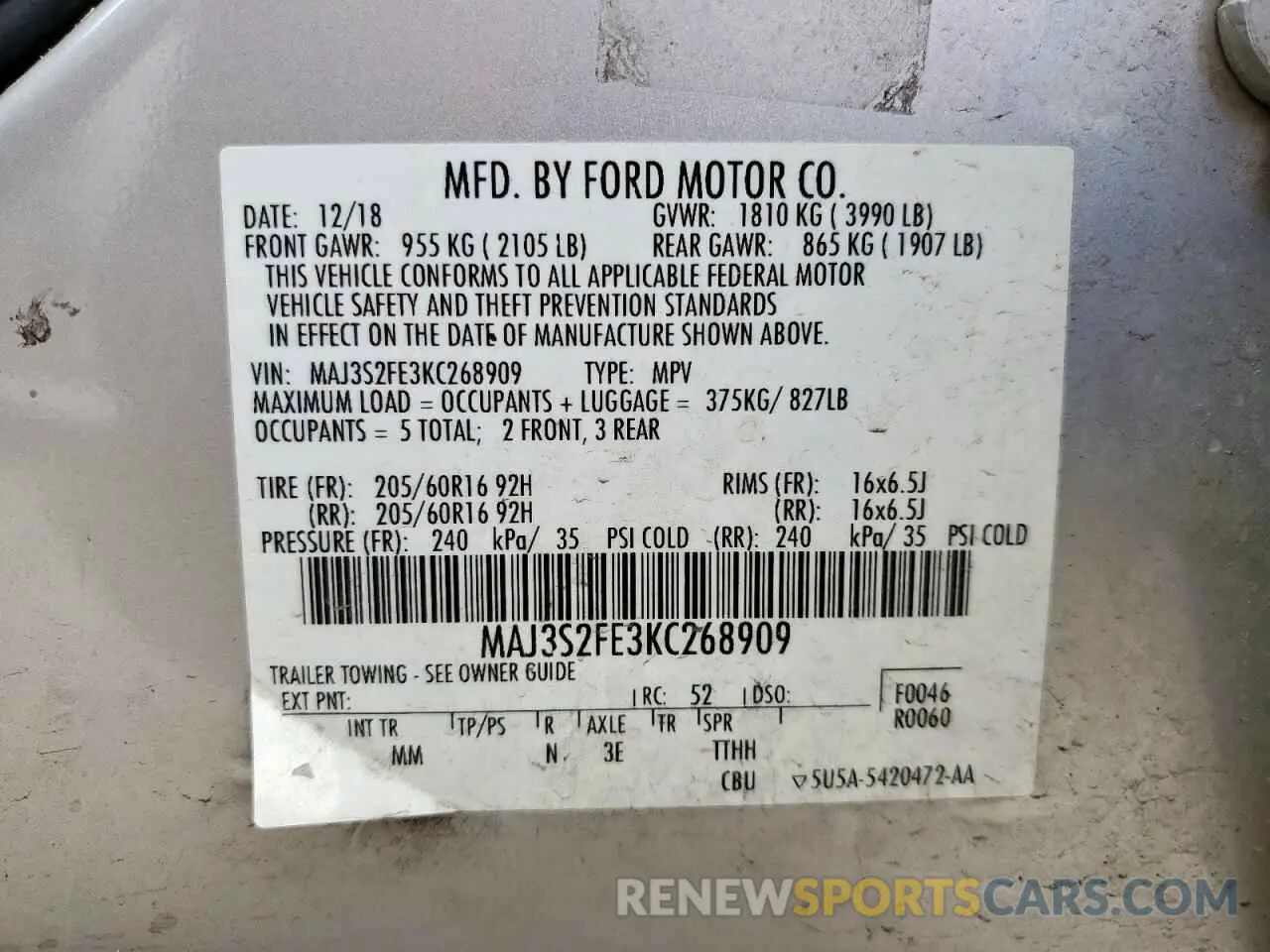 13 Фотография поврежденного автомобиля MAJ3S2FE3KC268909 FORD ECOSPORT 2019
