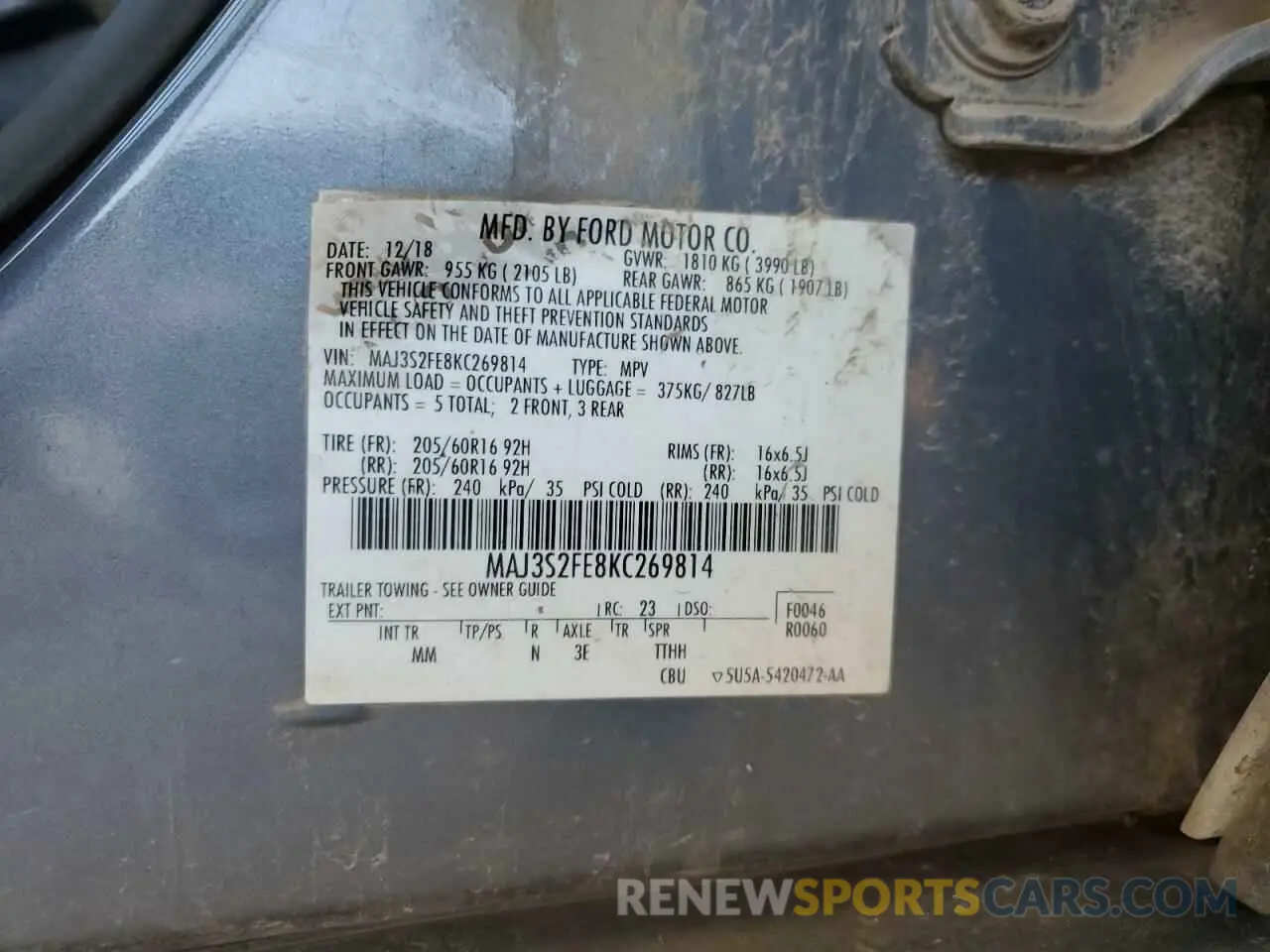13 Photograph of a damaged car MAJ3S2FE8KC269814 FORD ECOSPORT 2019