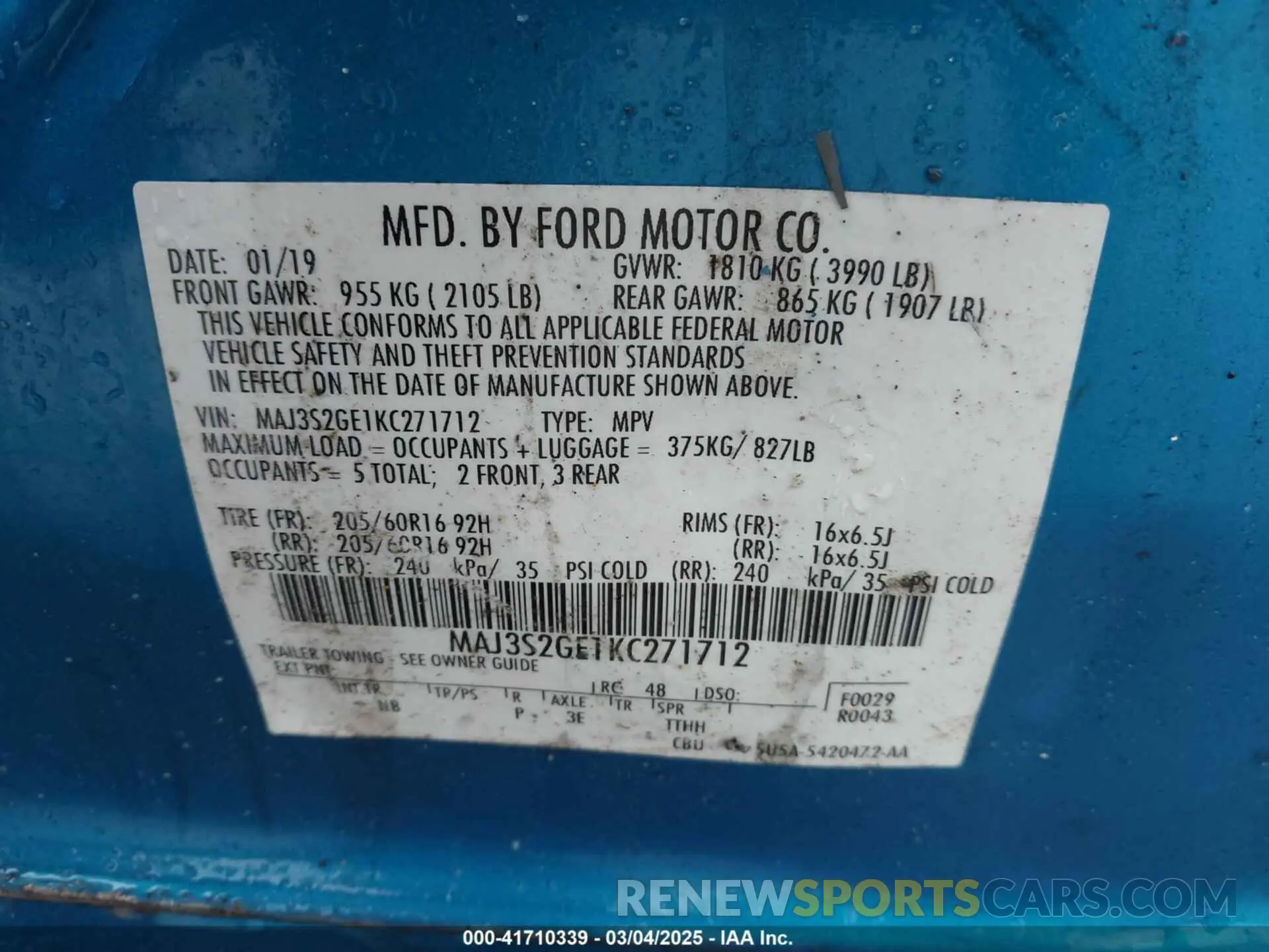 9 Photograph of a damaged car MAJ3S2GE1KC271712 FORD ECOSPORT 2019