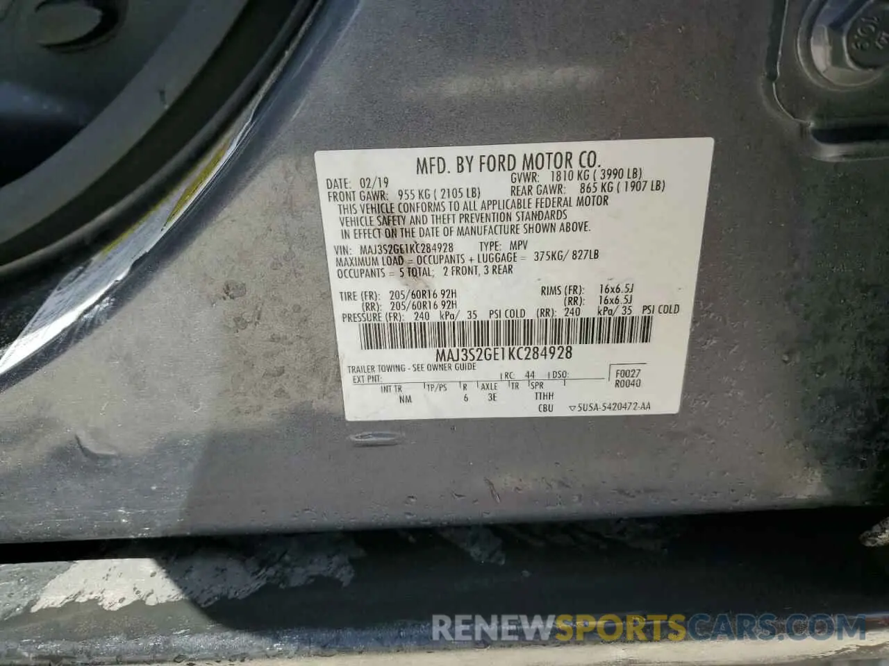 14 Photograph of a damaged car MAJ3S2GE1KC284928 FORD ECOSPORT 2019