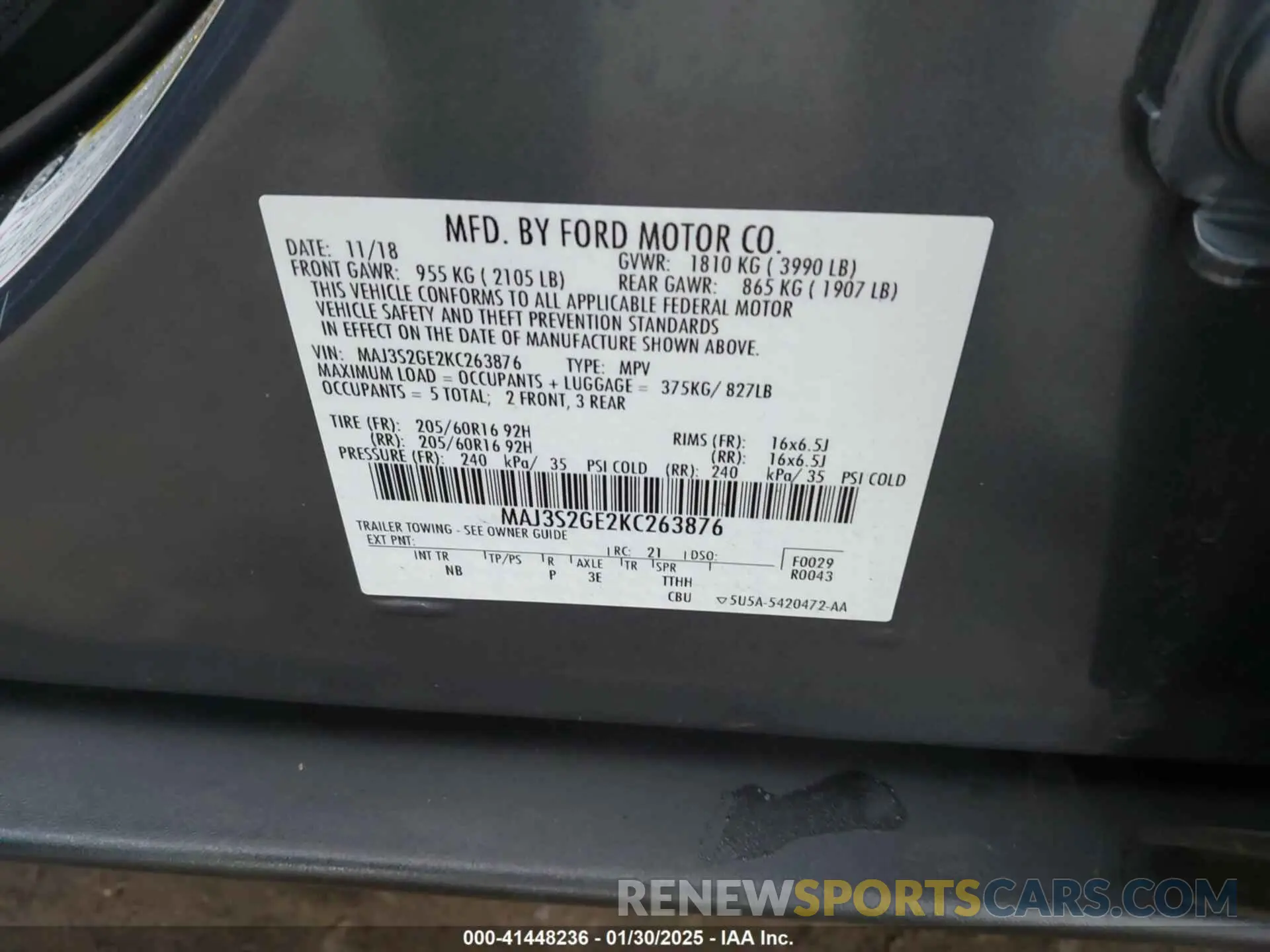 9 Фотография поврежденного автомобиля MAJ3S2GE2KC263876 FORD ECOSPORT 2019