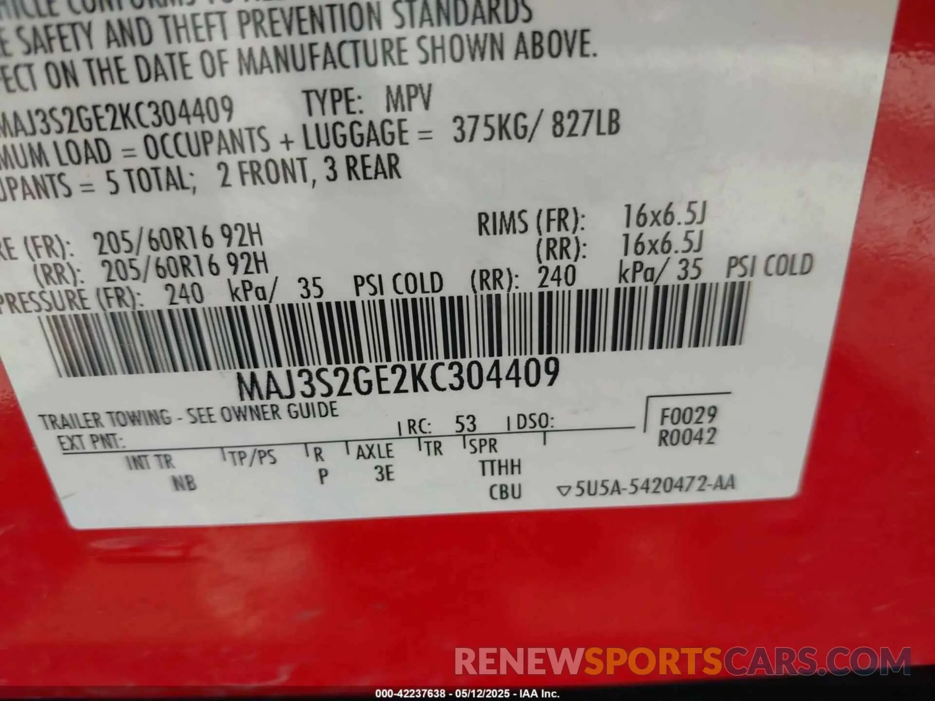 9 Photograph of a damaged car MAJ3S2GE2KC304409 FORD ECOSPORT 2019