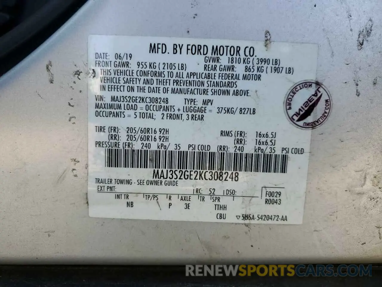 13 Photograph of a damaged car MAJ3S2GE2KC308248 FORD ECOSPORT 2019