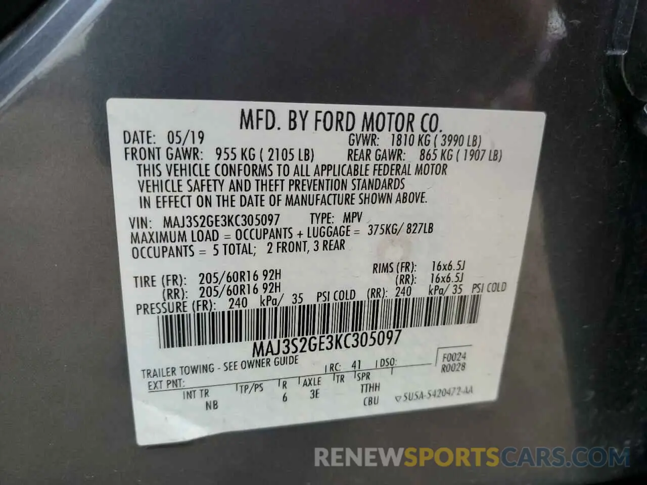 13 Photograph of a damaged car MAJ3S2GE3KC305097 FORD ECOSPORT 2019
