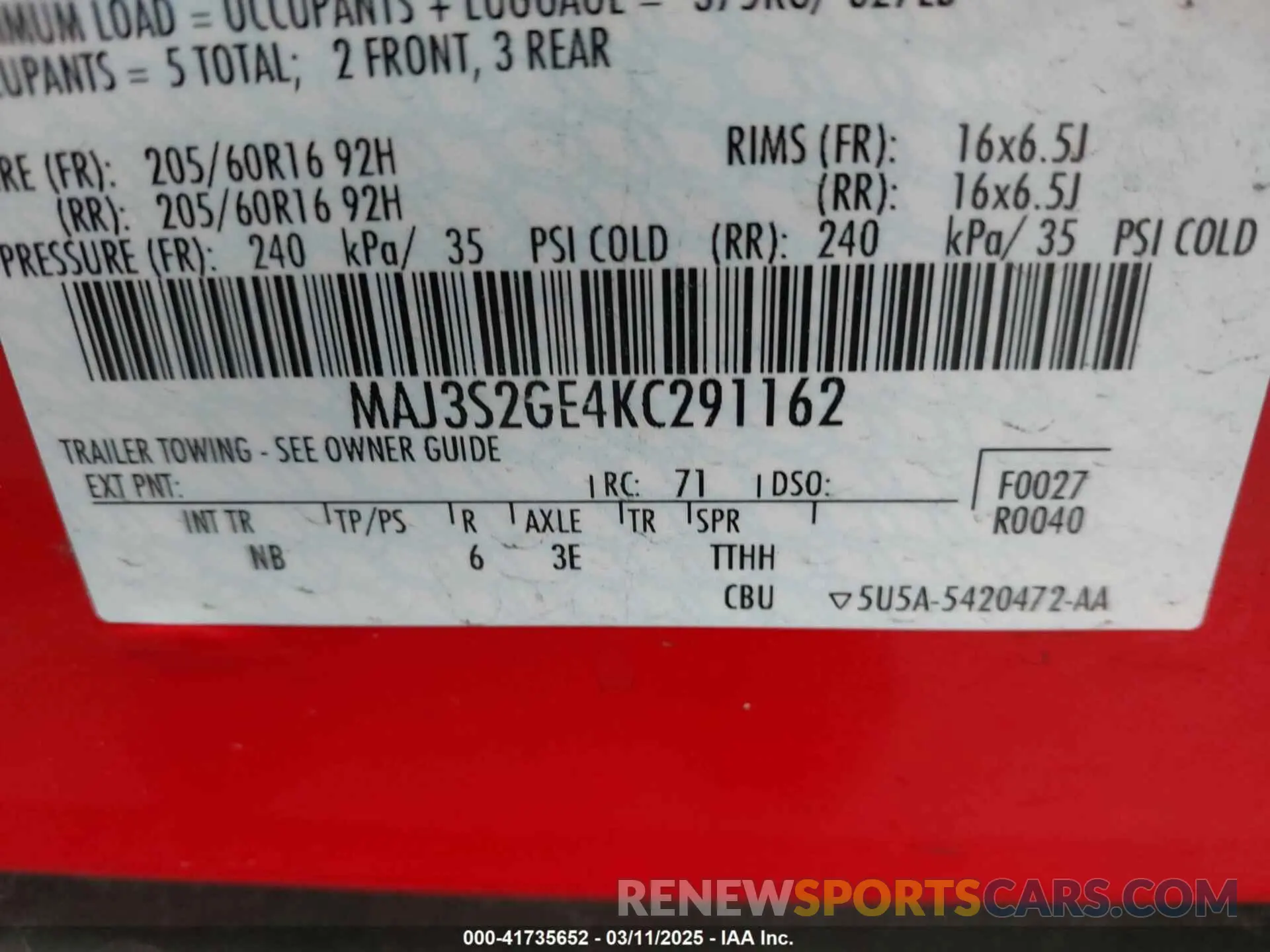 9 Фотография поврежденного автомобиля MAJ3S2GE4KC291162 FORD ECOSPORT 2019