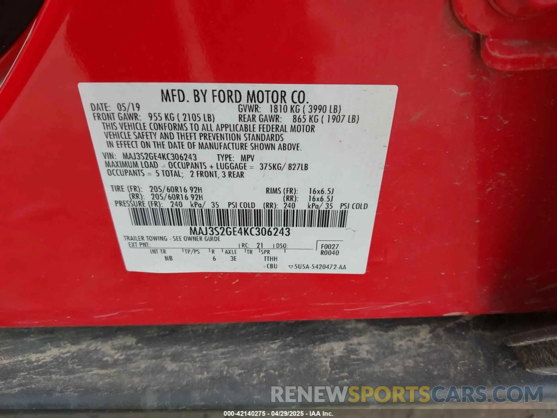 9 Photograph of a damaged car MAJ3S2GE4KC306243 FORD ECOSPORT 2019