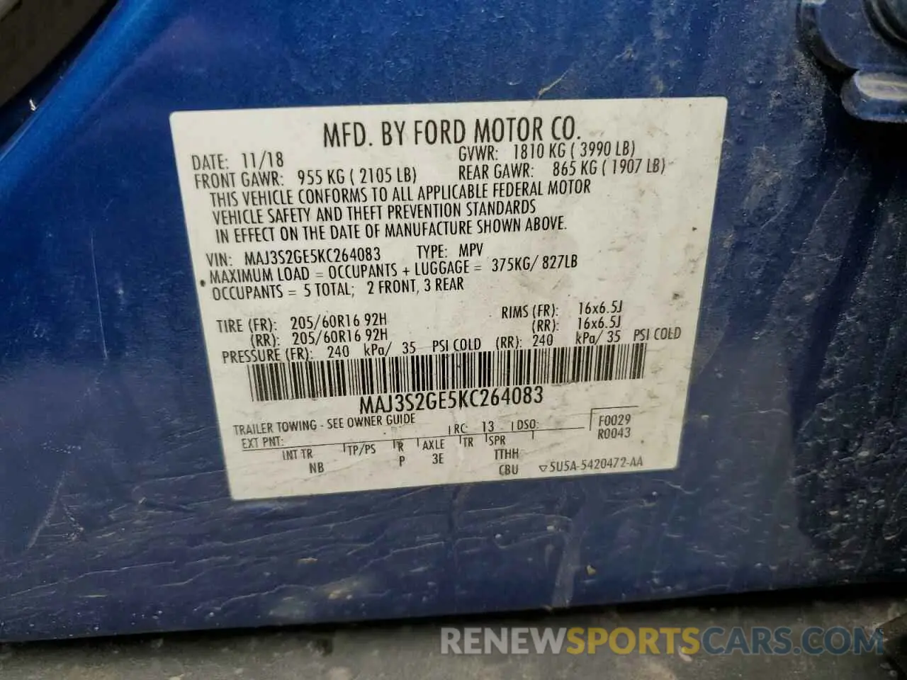 13 Photograph of a damaged car MAJ3S2GE5KC264083 FORD ECOSPORT 2019
