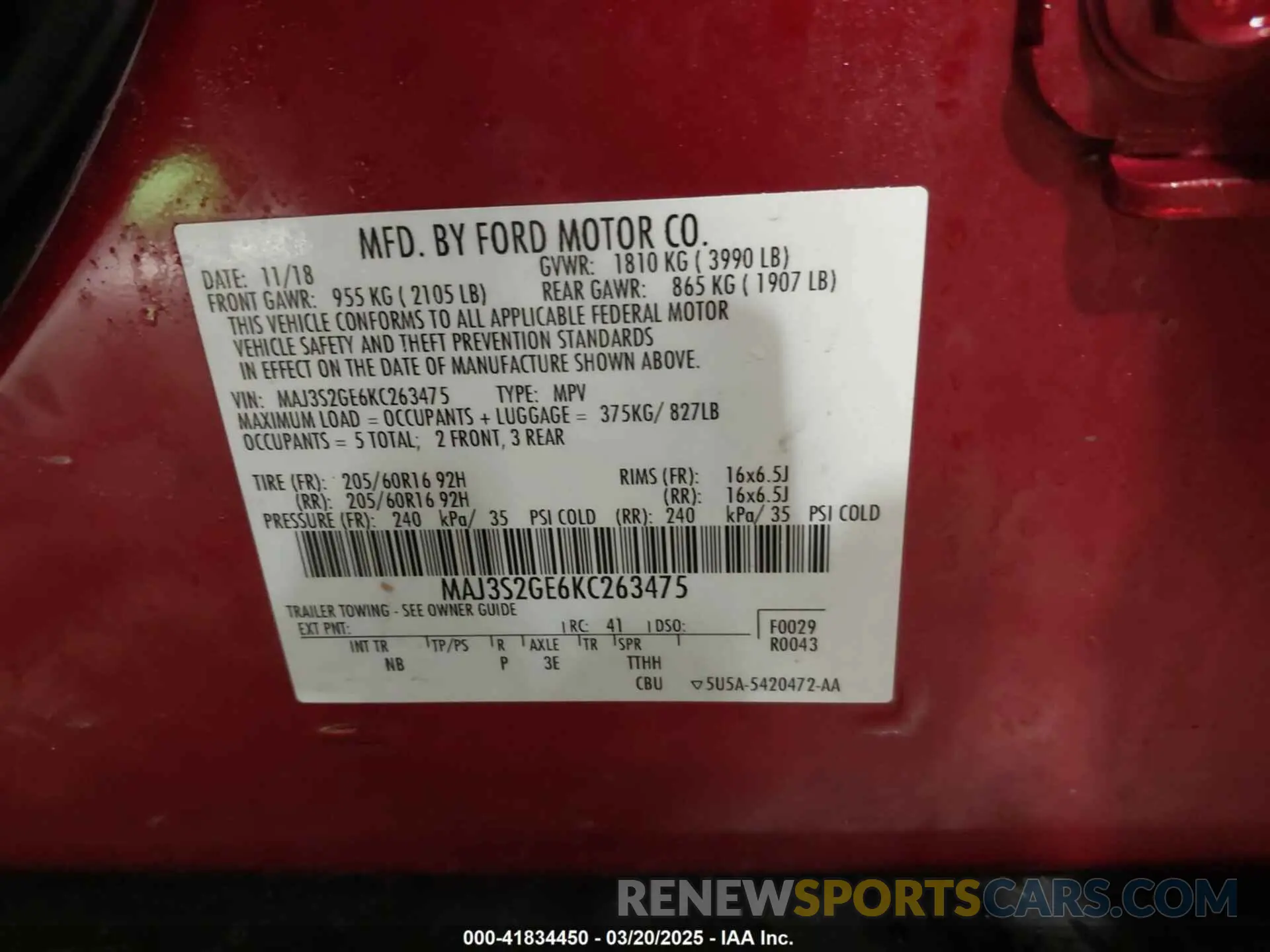 9 Photograph of a damaged car MAJ3S2GE6KC263475 FORD ECOSPORT 2019