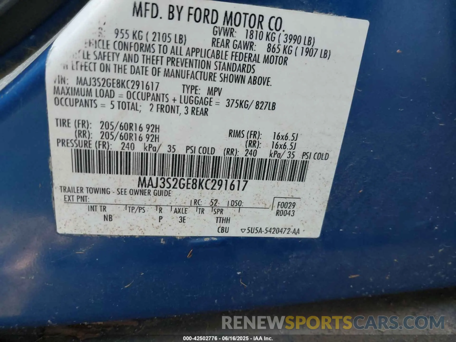 9 Фотография поврежденного автомобиля MAJ3S2GE8KC291617 FORD ECOSPORT 2019