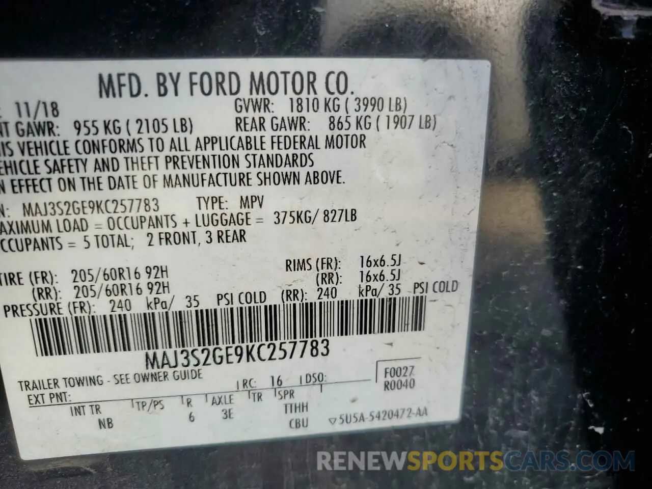 13 Photograph of a damaged car MAJ3S2GE9KC257783 FORD ECOSPORT 2019