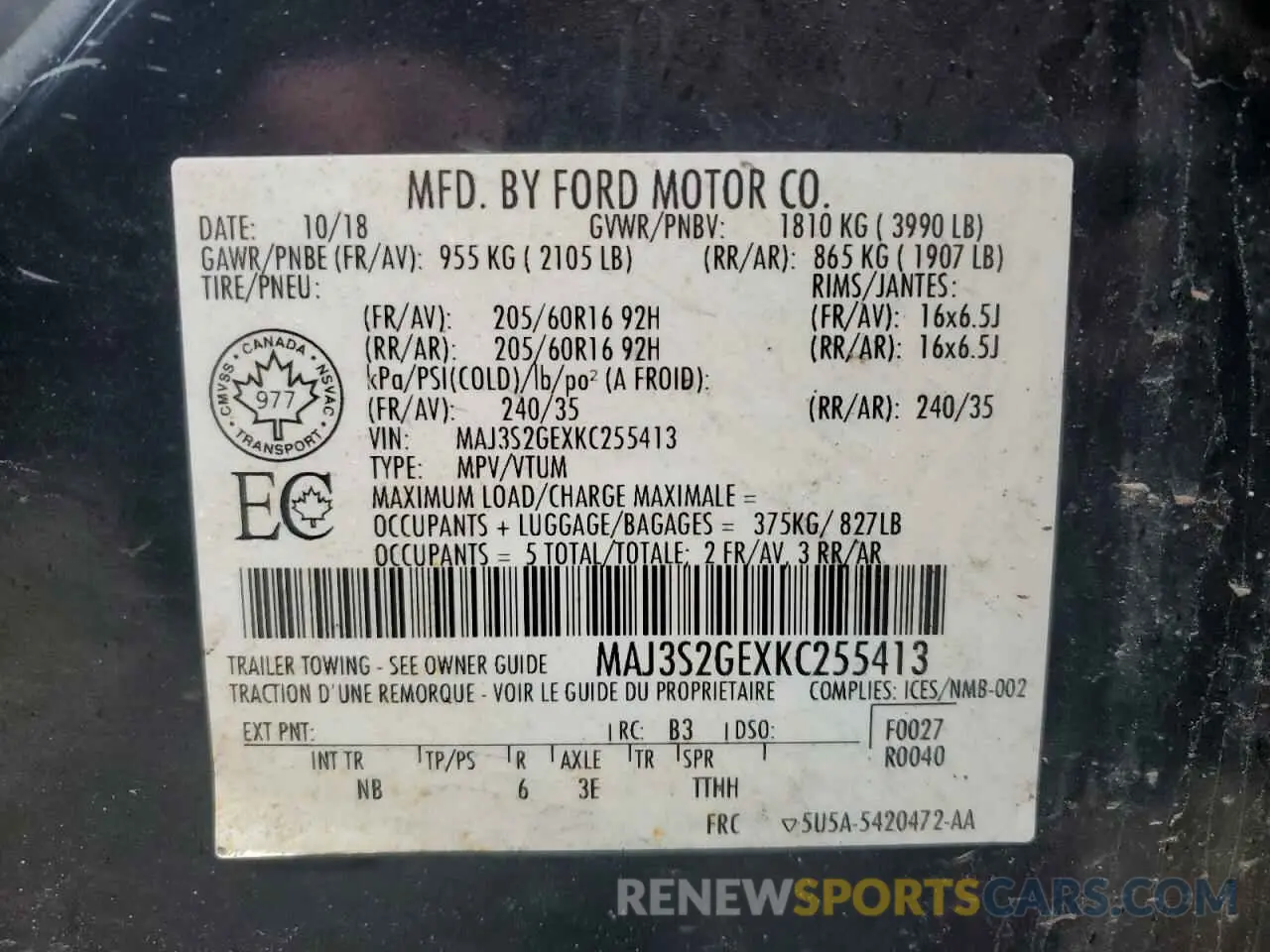 14 Фотография поврежденного автомобиля MAJ3S2GEXKC255413 FORD ECOSPORT 2019