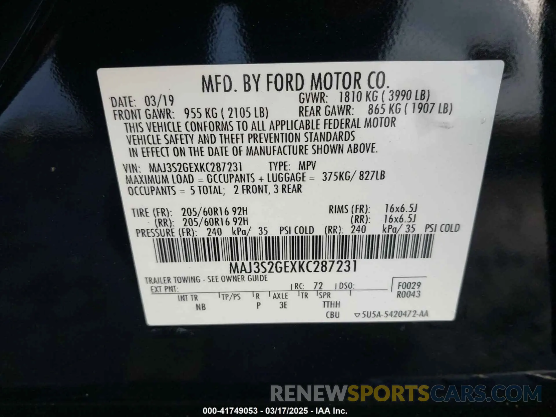 9 Photograph of a damaged car MAJ3S2GEXKC287231 FORD ECOSPORT 2019