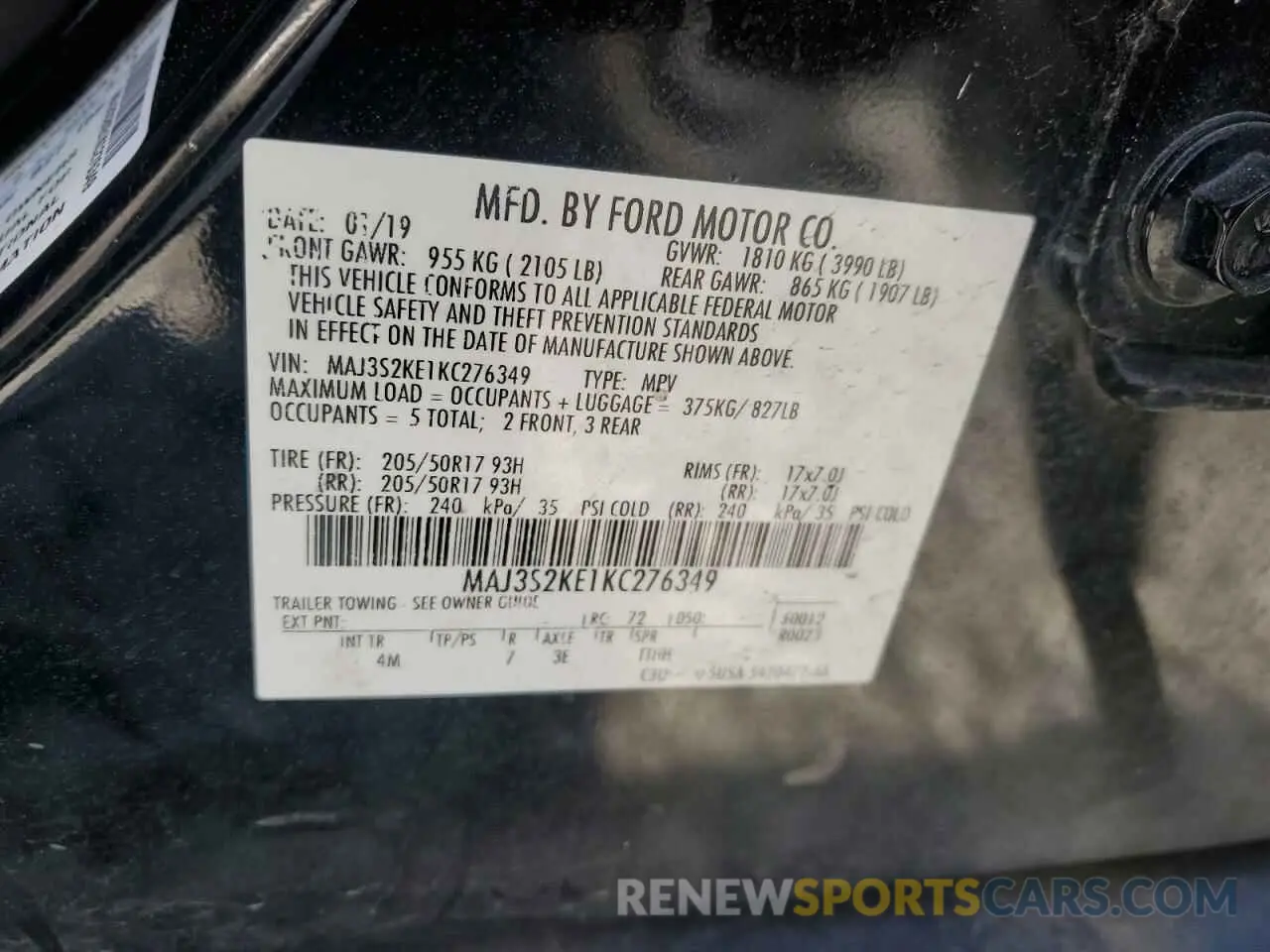 13 Фотография поврежденного автомобиля MAJ3S2KE1KC276349 FORD ECOSPORT 2019