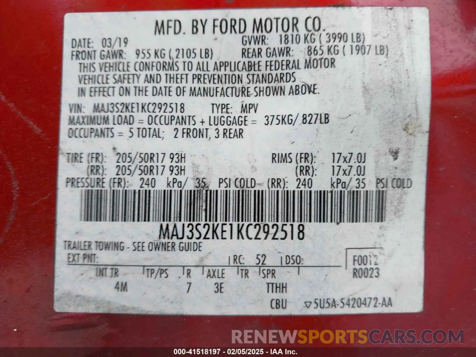 9 Фотография поврежденного автомобиля MAJ3S2KE1KC292518 FORD ECOSPORT 2019
