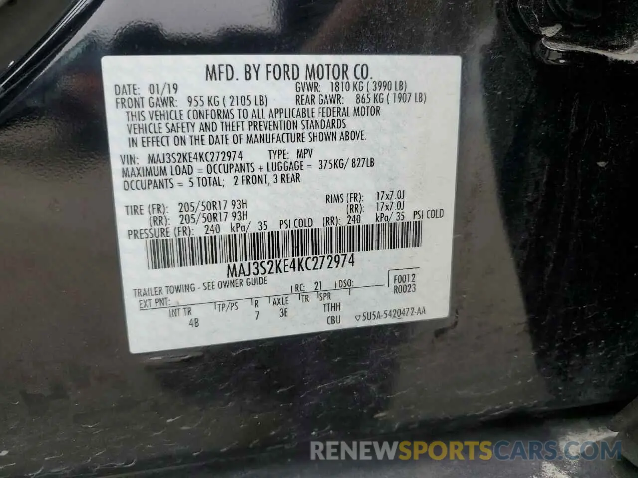14 Photograph of a damaged car MAJ3S2KE4KC272974 FORD ECOSPORT 2019