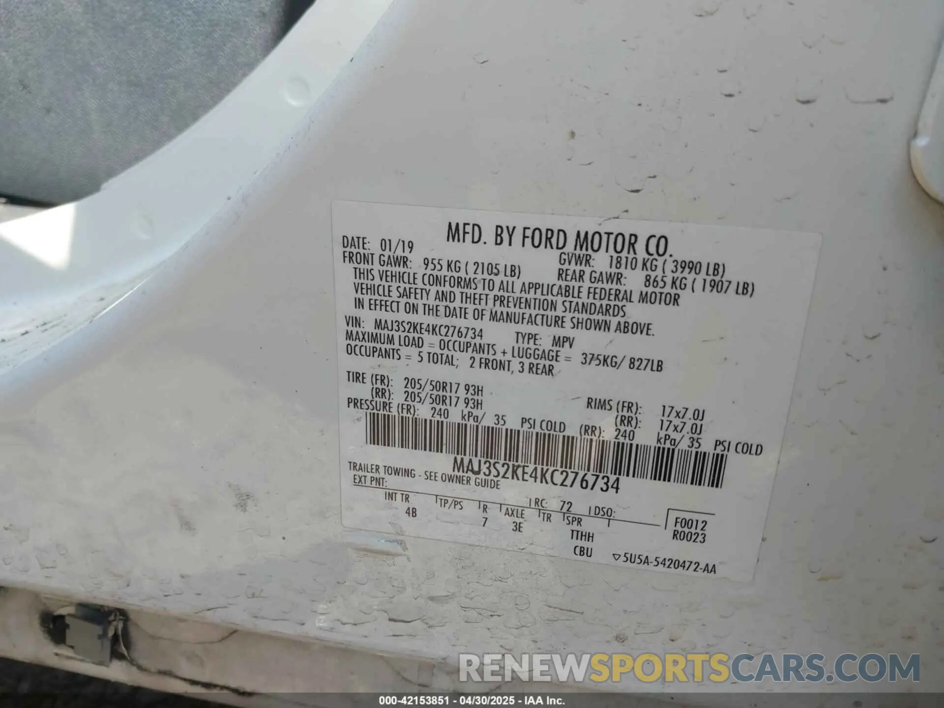 9 Фотография поврежденного автомобиля MAJ3S2KE4KC276734 FORD ECOSPORT 2019