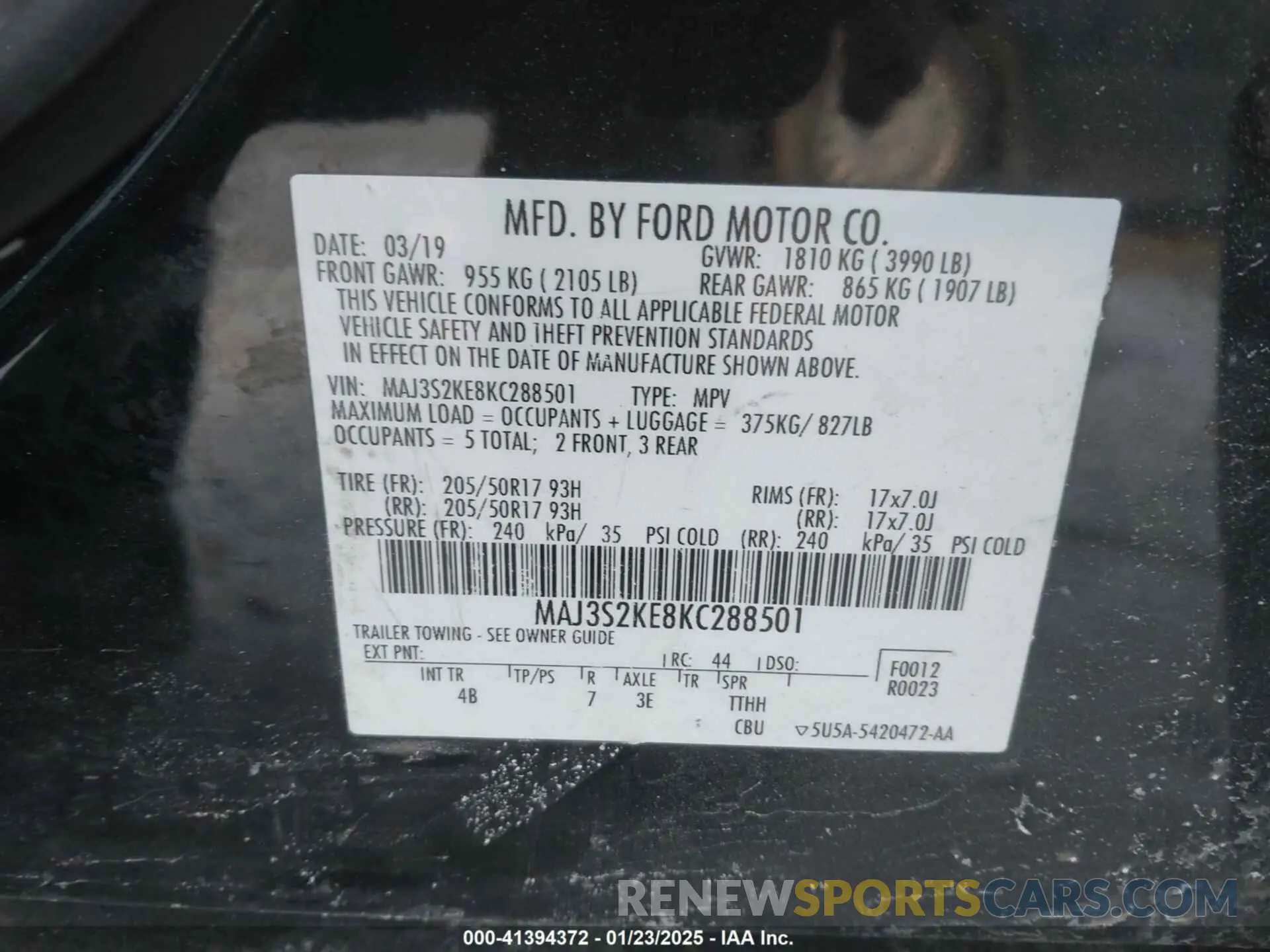 9 Photograph of a damaged car MAJ3S2KE8KC288501 FORD ECOSPORT 2019