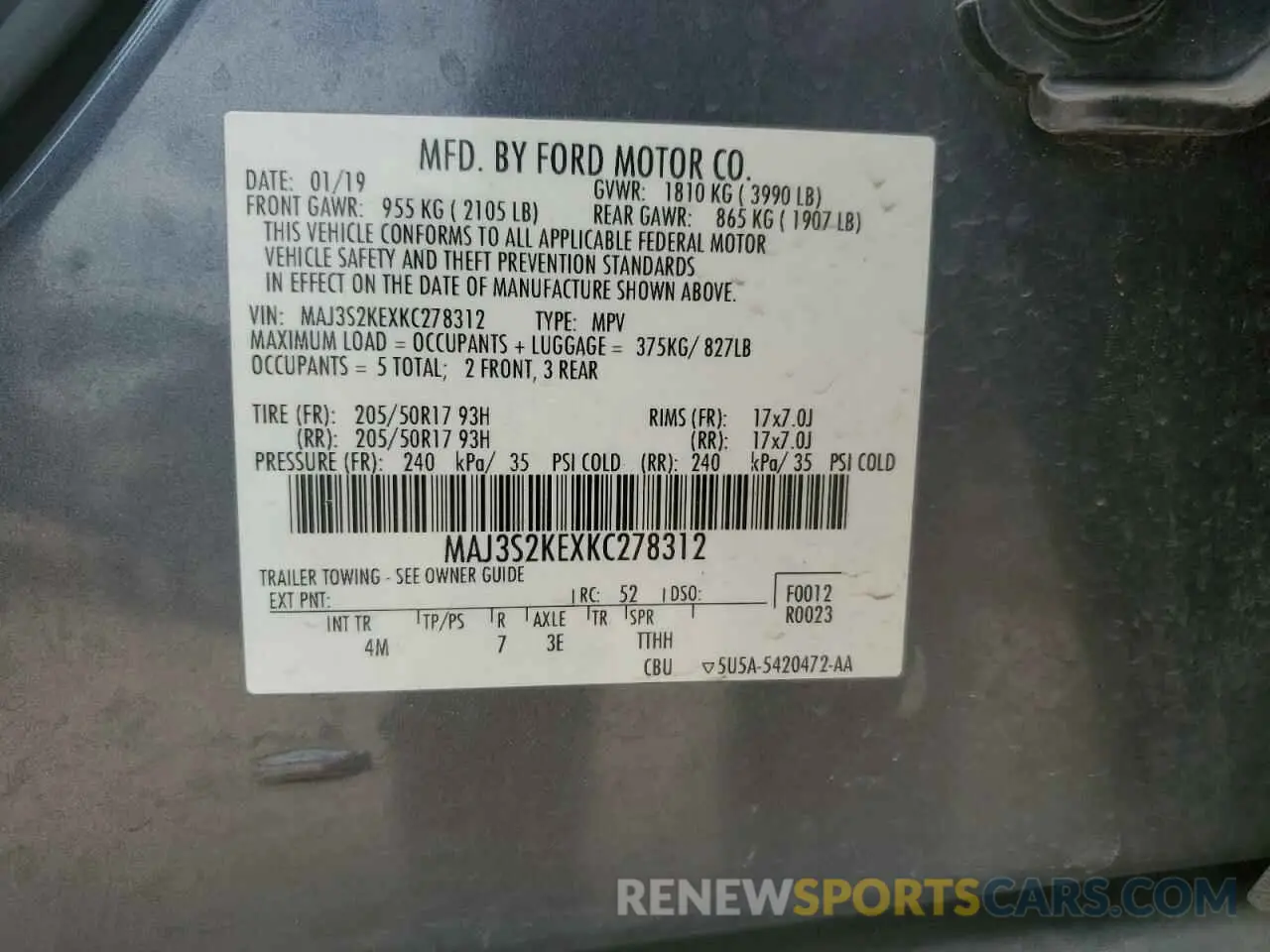 14 Photograph of a damaged car MAJ3S2KEXKC278312 FORD ECOSPORT 2019