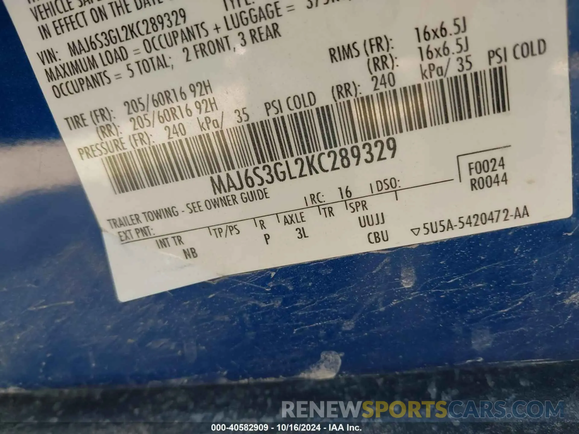 9 Photograph of a damaged car MAJ6S3GL2KC289329 FORD ECOSPORT 2019