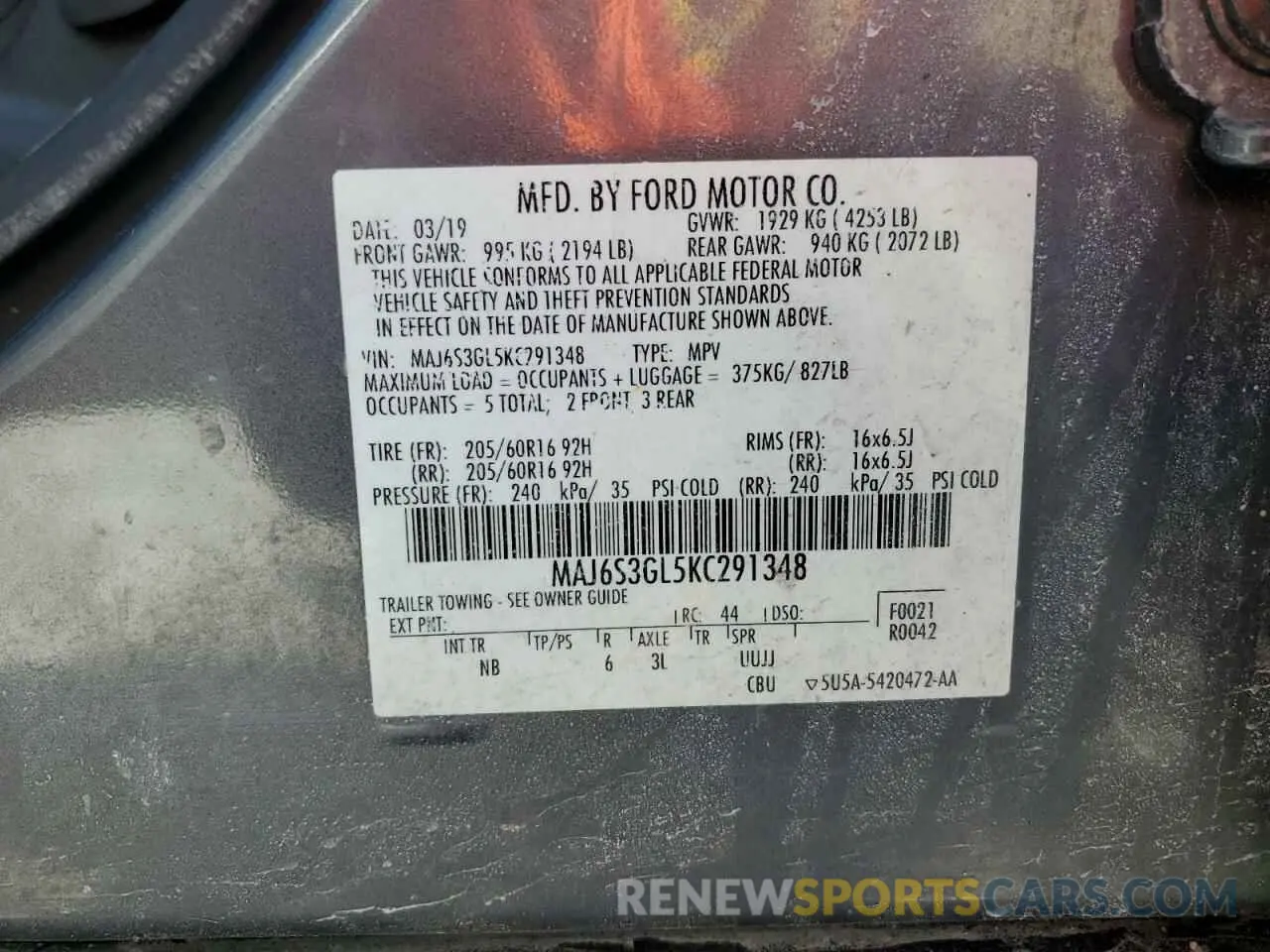 14 Фотография поврежденного автомобиля MAJ6S3GL5KC291348 FORD ECOSPORT 2019